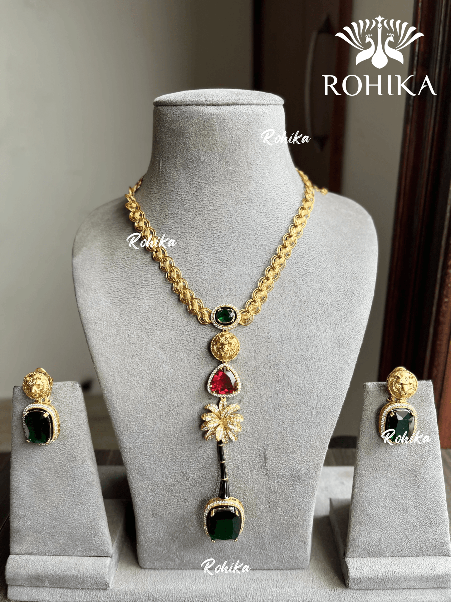 Kareena inspired fusion necklace set - Green - Rohika Store