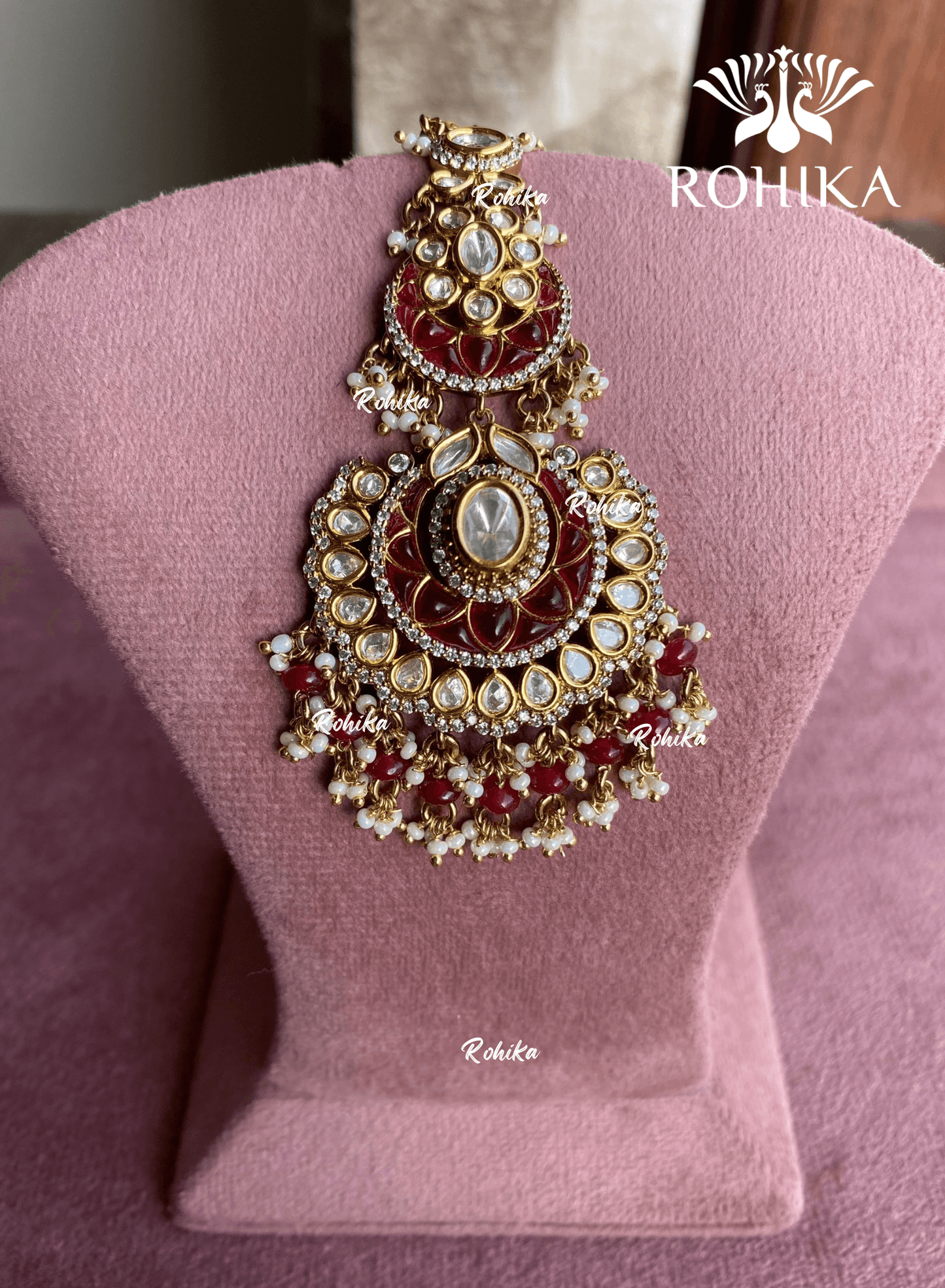 Moisanite maangtikka (022) - Pink - Rohika Store