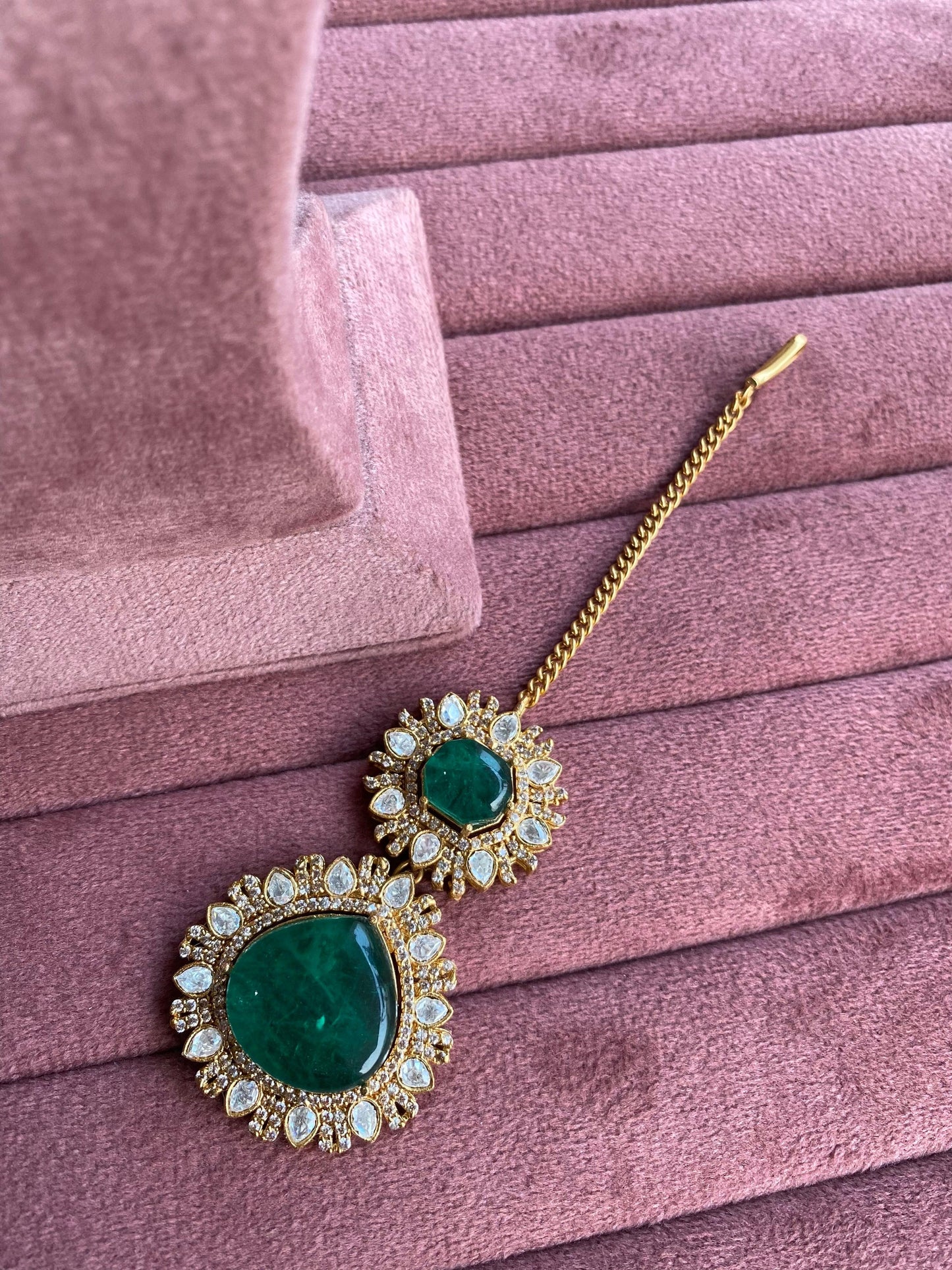 Siya doublet stone maangtikka - Dark green - Rohika Store