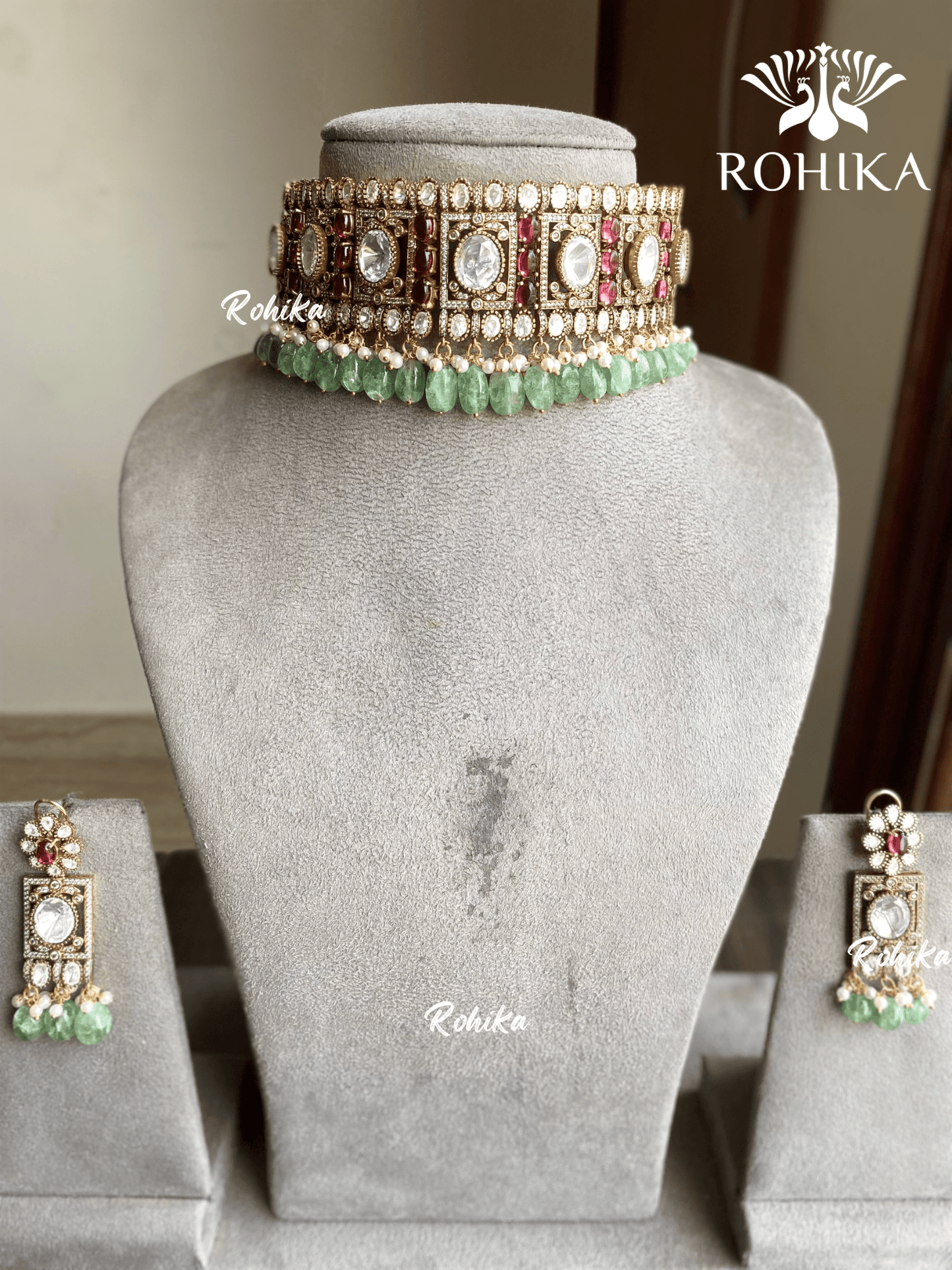 Samaira moisinite choker set - Mint Green - Rohika Store