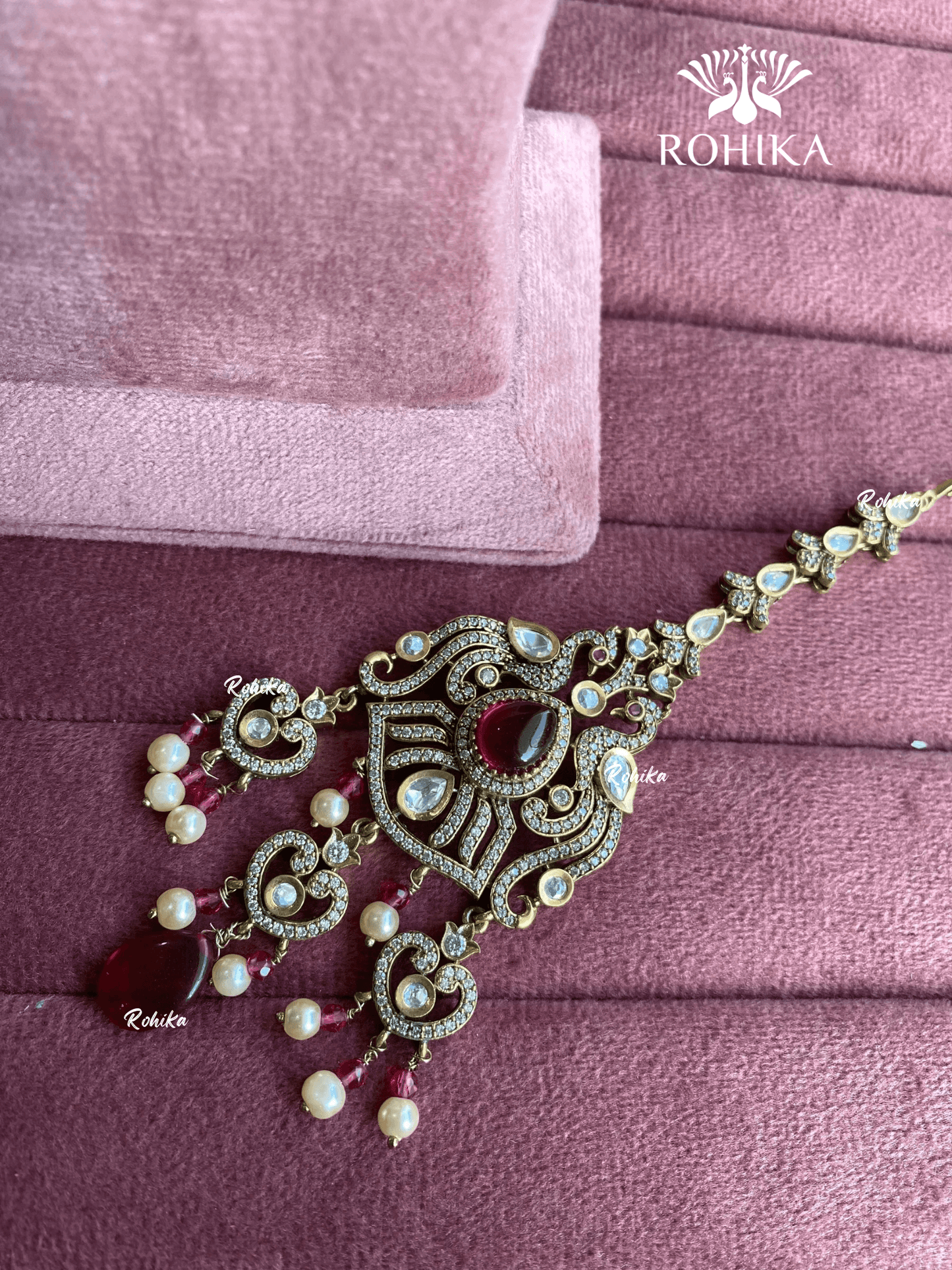 Moisanite maangtikka (012) - Red - Rohika Store