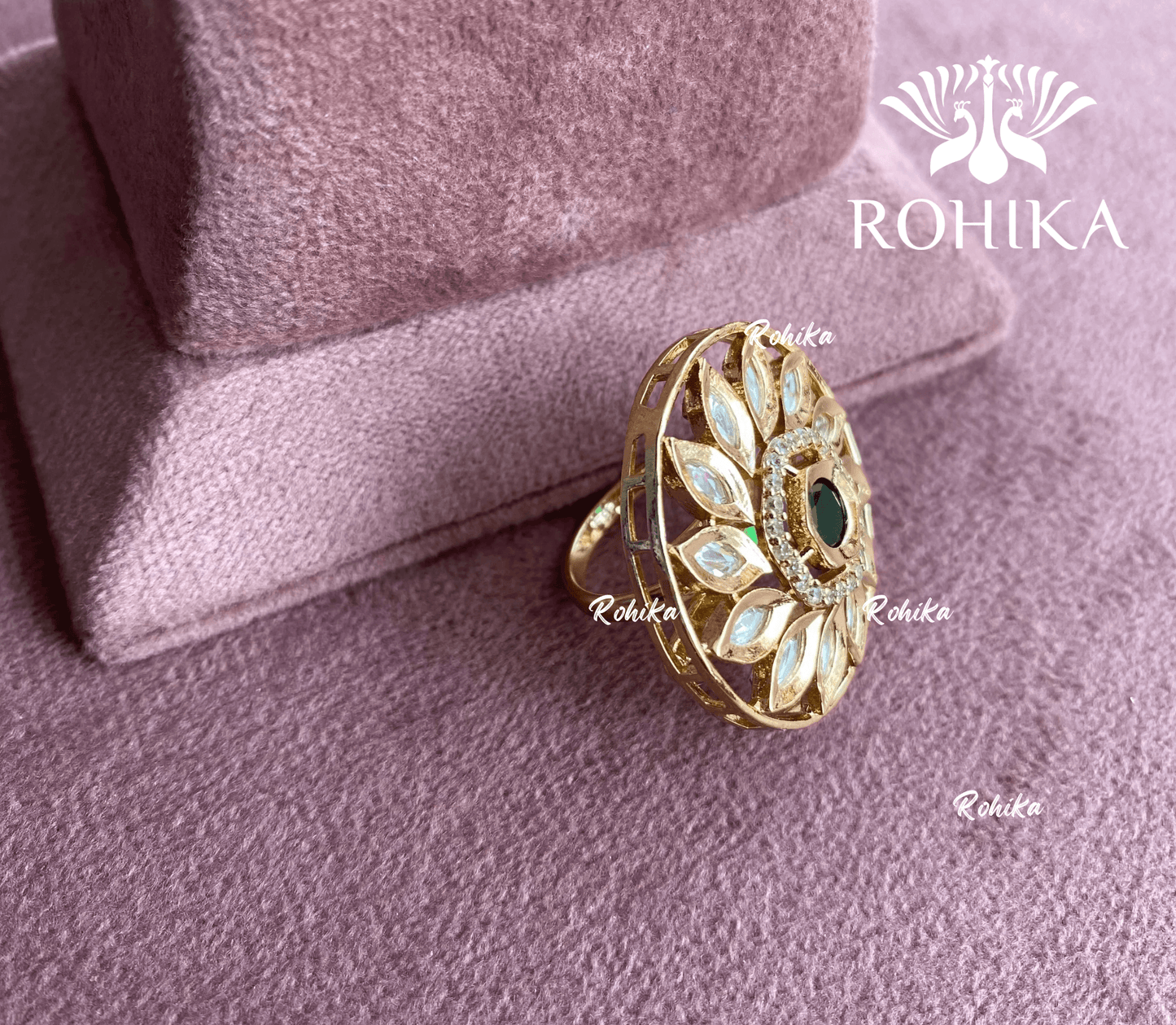 Angana polki kundan ring (SG-030) - Green - Rohika Store