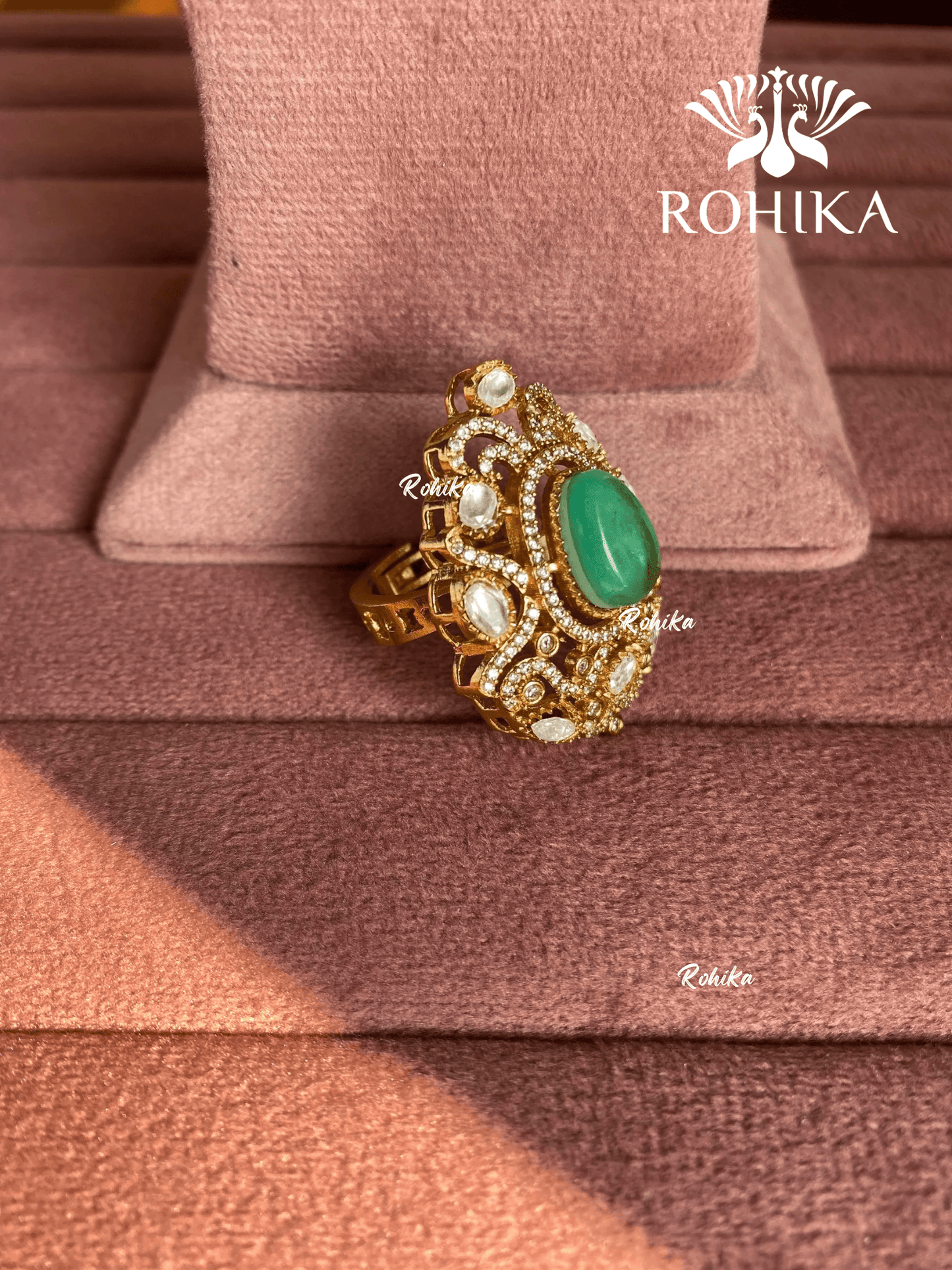 Angana polki kundan ring (SG-119) - Mint green - Rohika Store