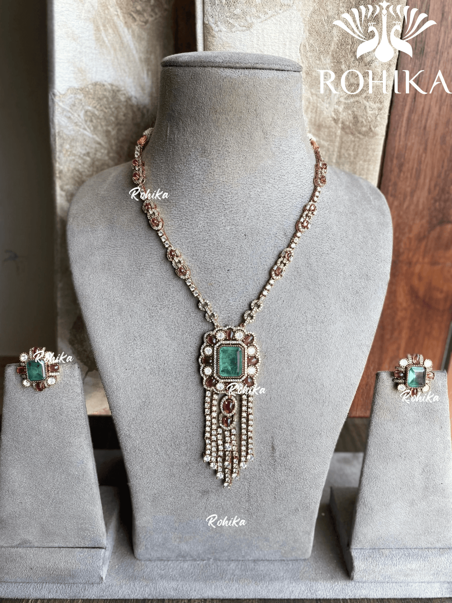 Kanva moisanite necklace set - Mint Green - Rohika Store