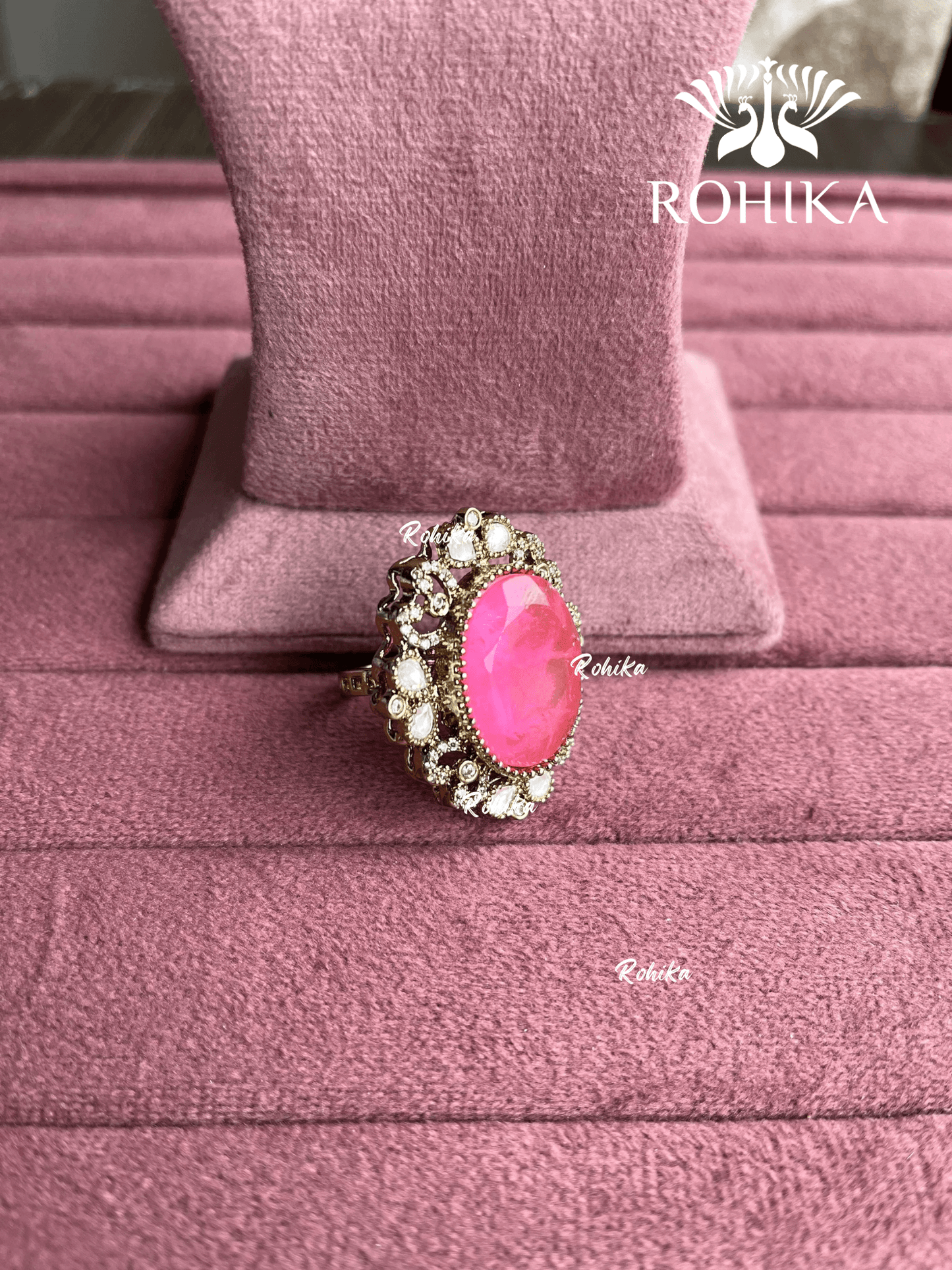 Angana polki kundan ring (SG-107) - Pink - Rohika Store