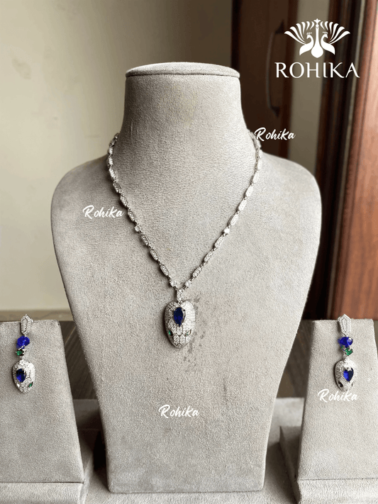 Coral serpenti AD necklace set - Navy Blue - Rohika Store