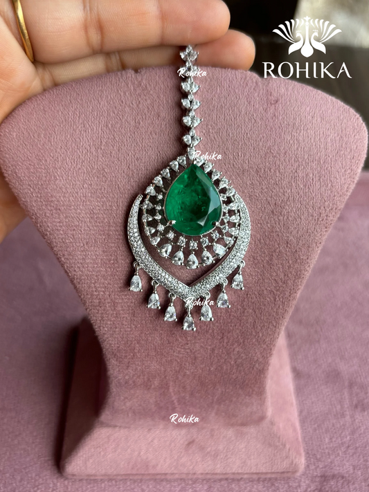 American Diamond Maangtikka (ADM - 002)  - Green - Rohika store