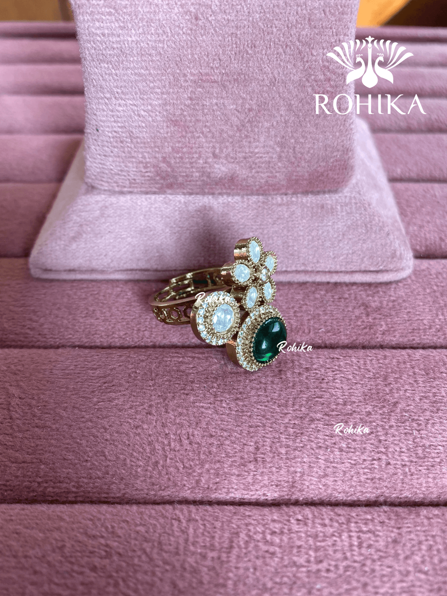 Angana polki kundan ring (SG-137) - Green - Rohika Store