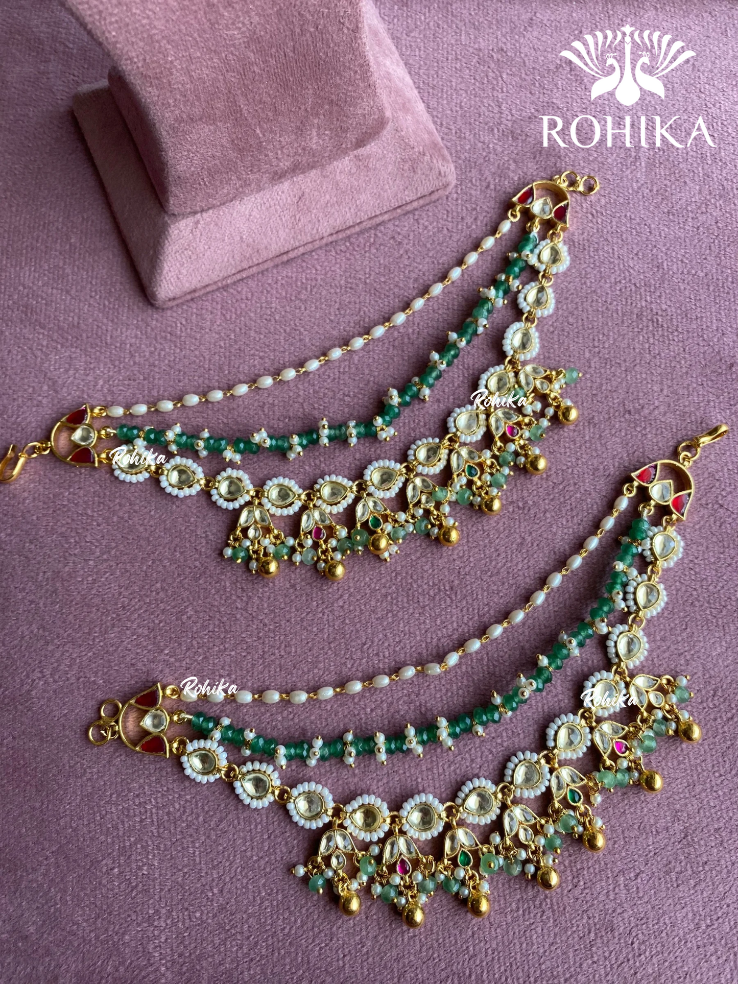 Pachhi kundan earchains (EC-038) - Mint Green