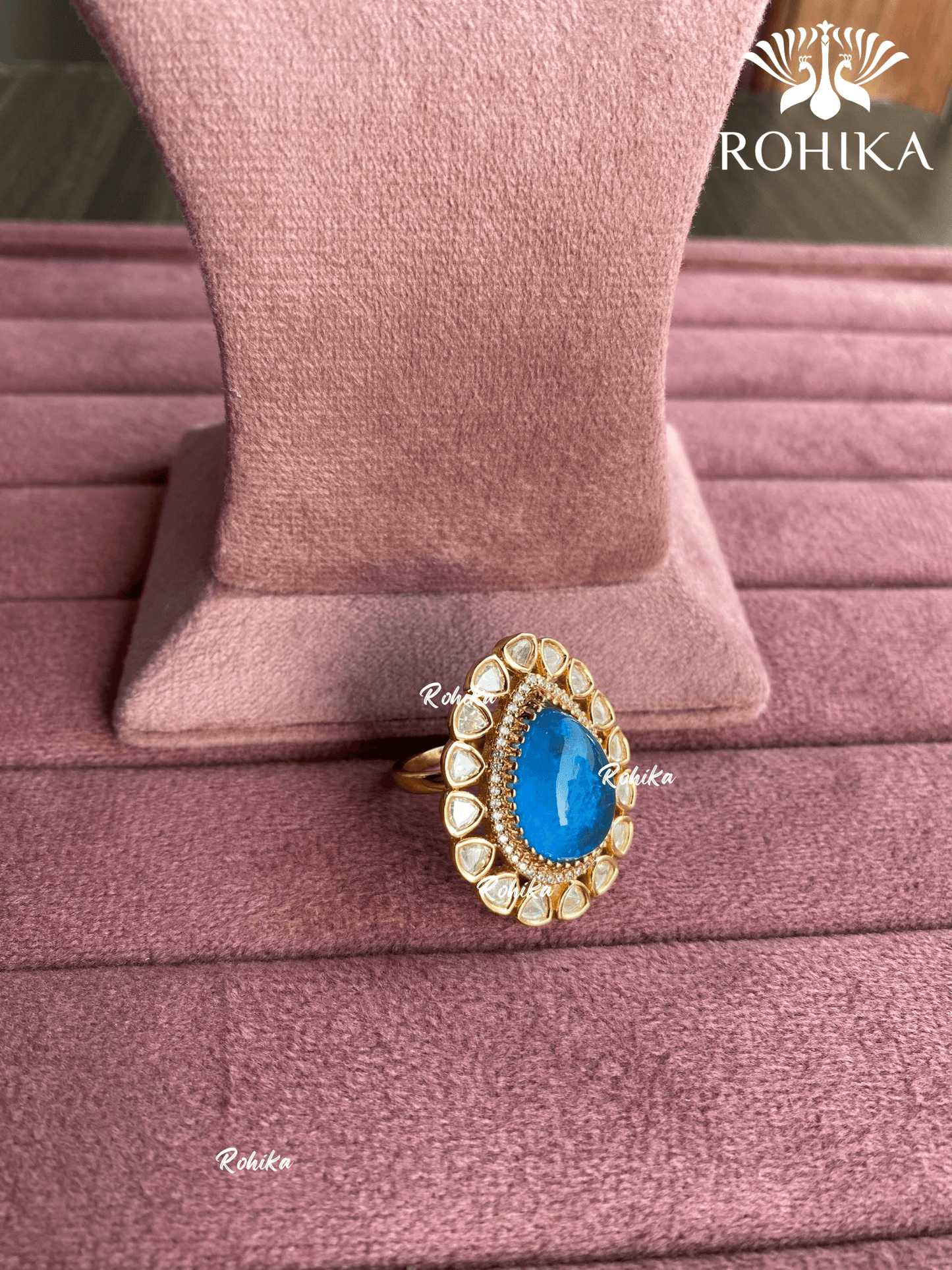 Angana polki kundan ring (SG-081) - Blue - Rohika Store