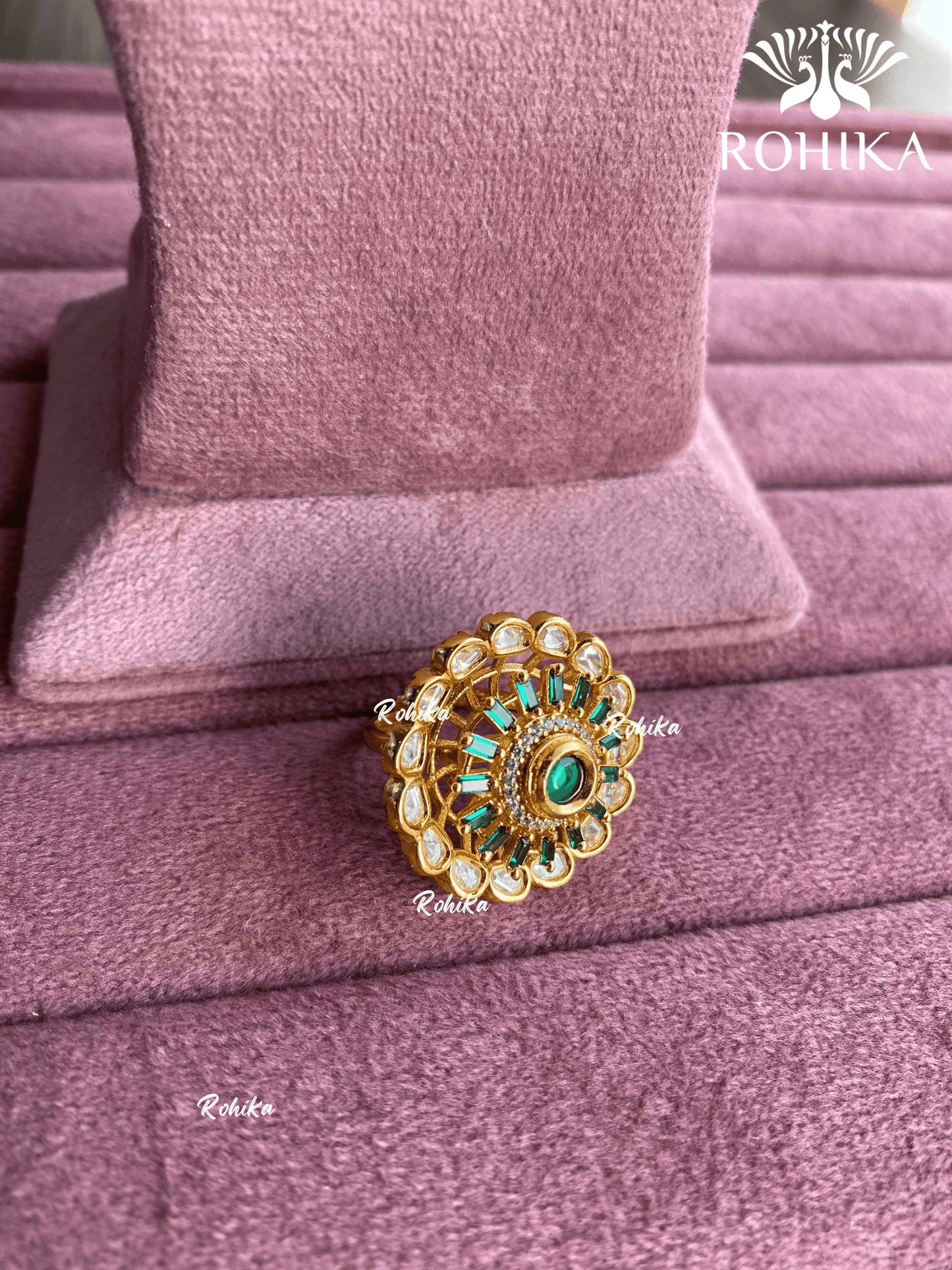 Angana polki kundan ring (SG-085) - Green - Rohika Store