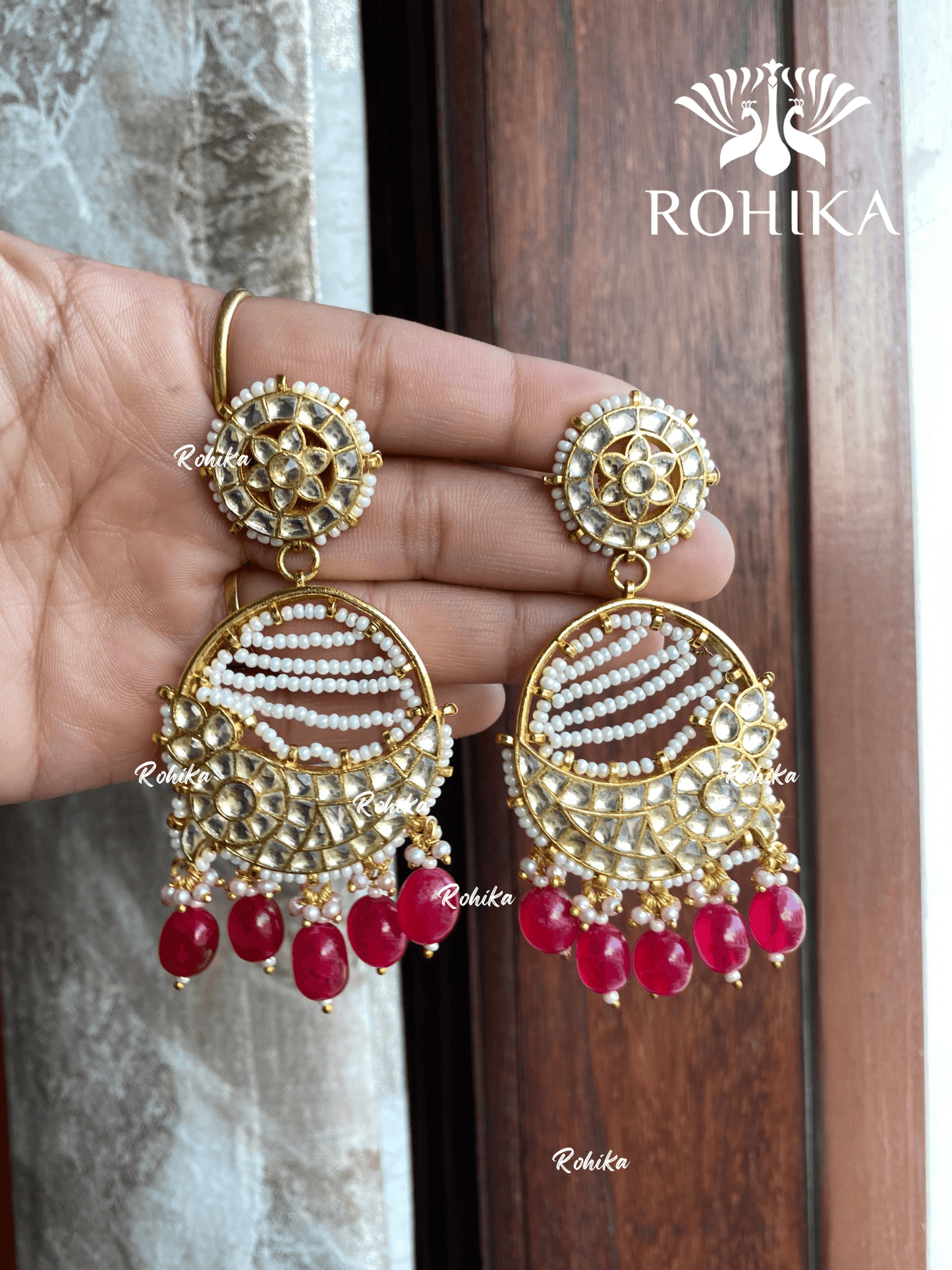 Parini pachhi kundan earrings (PKJ017) - Pink - Rohika Store