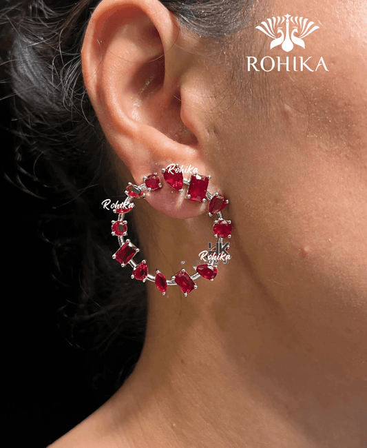 Lucy american diamond studs - Red - Rohika Store
