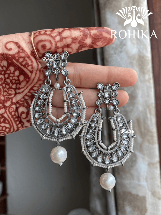 Shyamli oxidized jhumka earrings (008) - White - Rohika Store