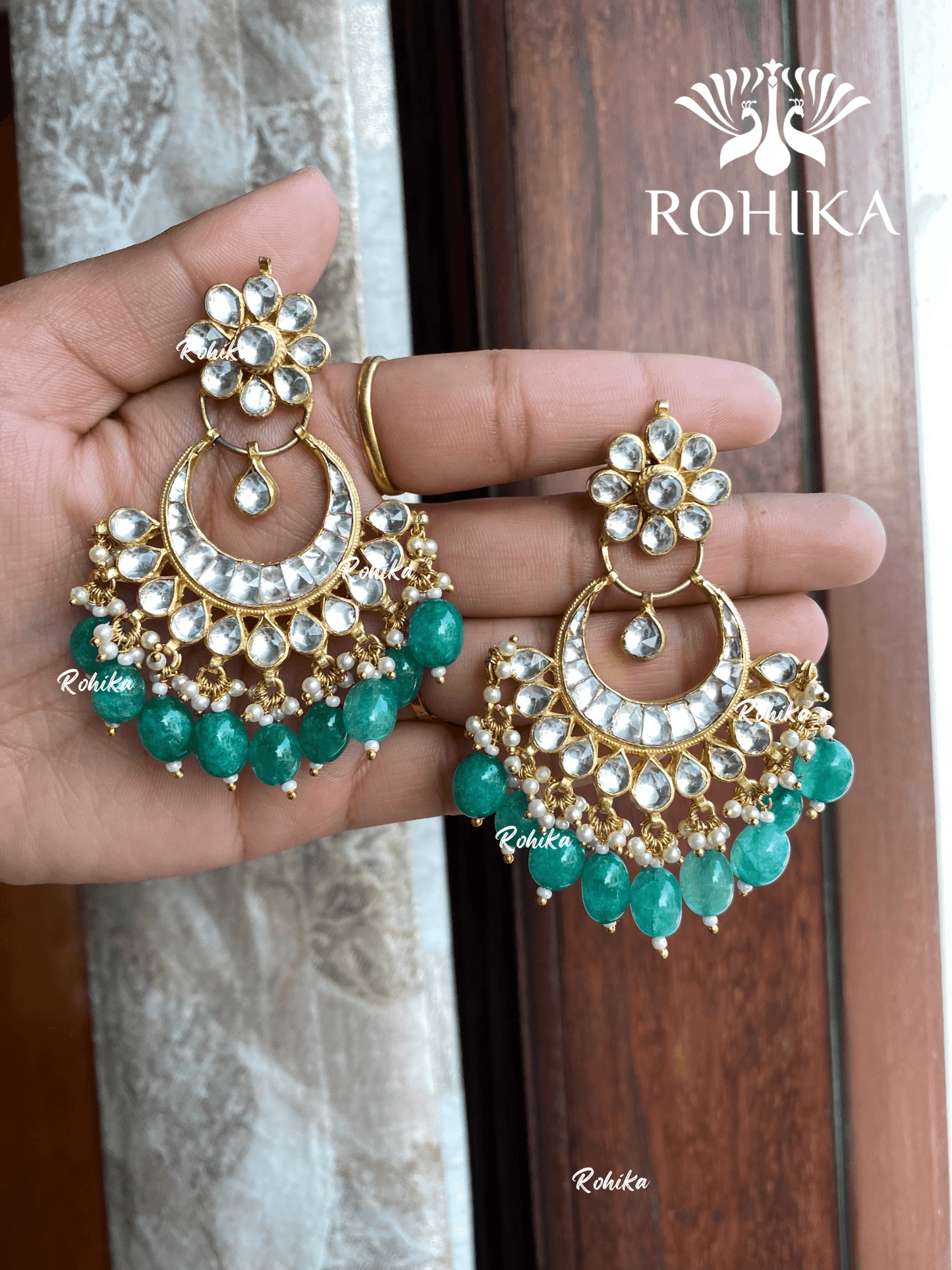 Parini pachhi kundan earrings (PKJ019) - Green - Rohika Store