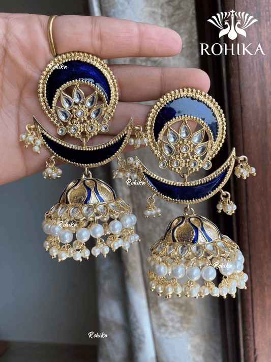 Banio beautiful jhumka earrings - Dark blue - Rohika Store