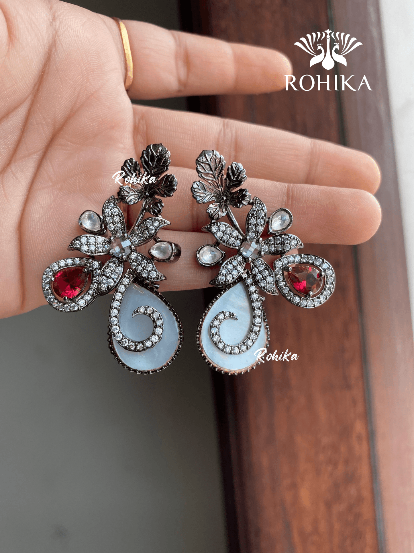 Manas designer earrings - Red - Rohika Store