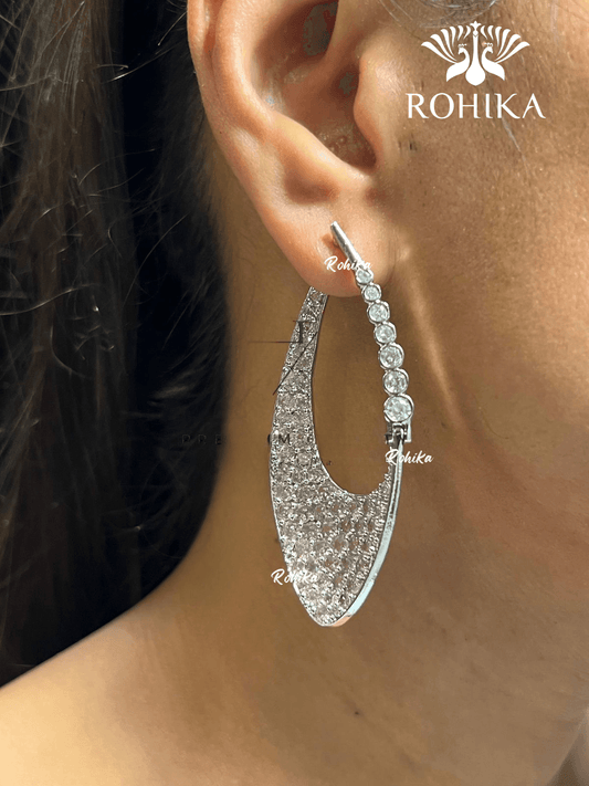 American diamond earrings (ADE -003) - Silver - Rohika Store