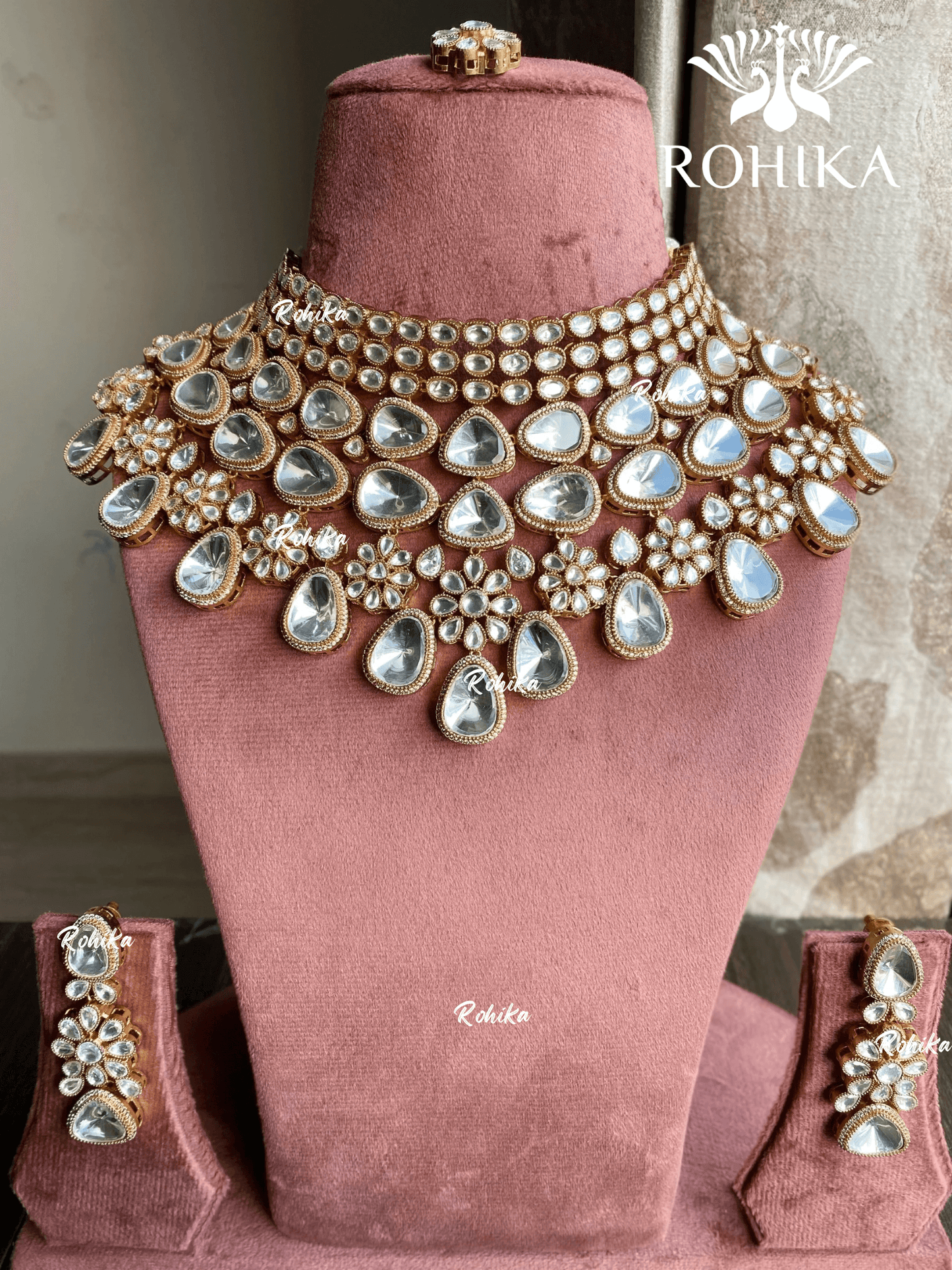 Vansha polki kundan necklace set - White - Rohika Store