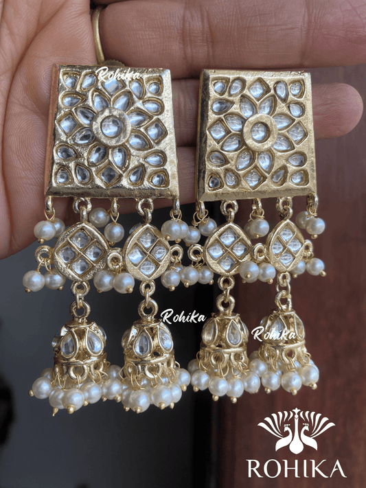 Saumya Kundan earrings- Golden - Rohika Store