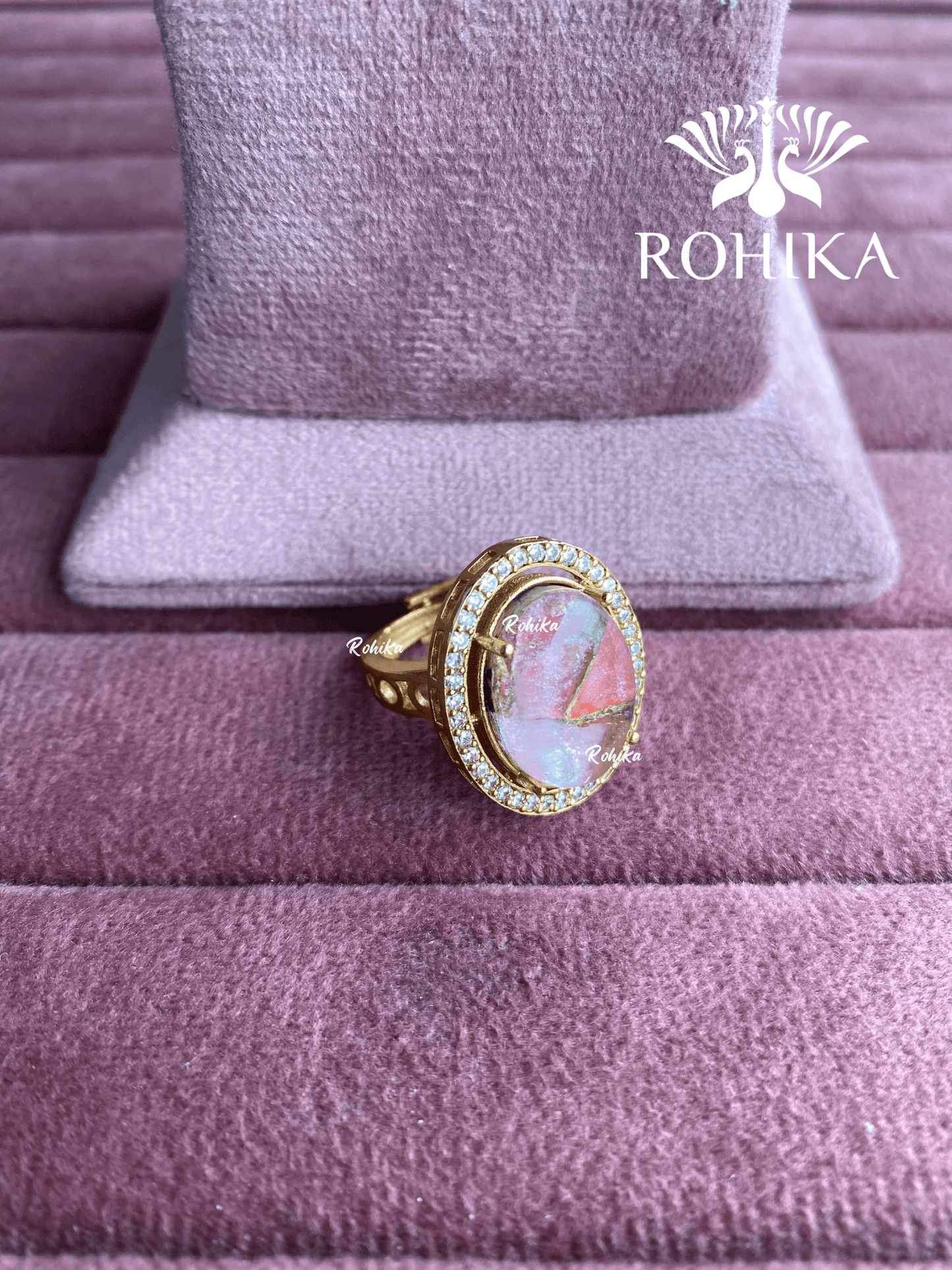 Angana polki kundan ring (SG-090) - pink - Rohika Store