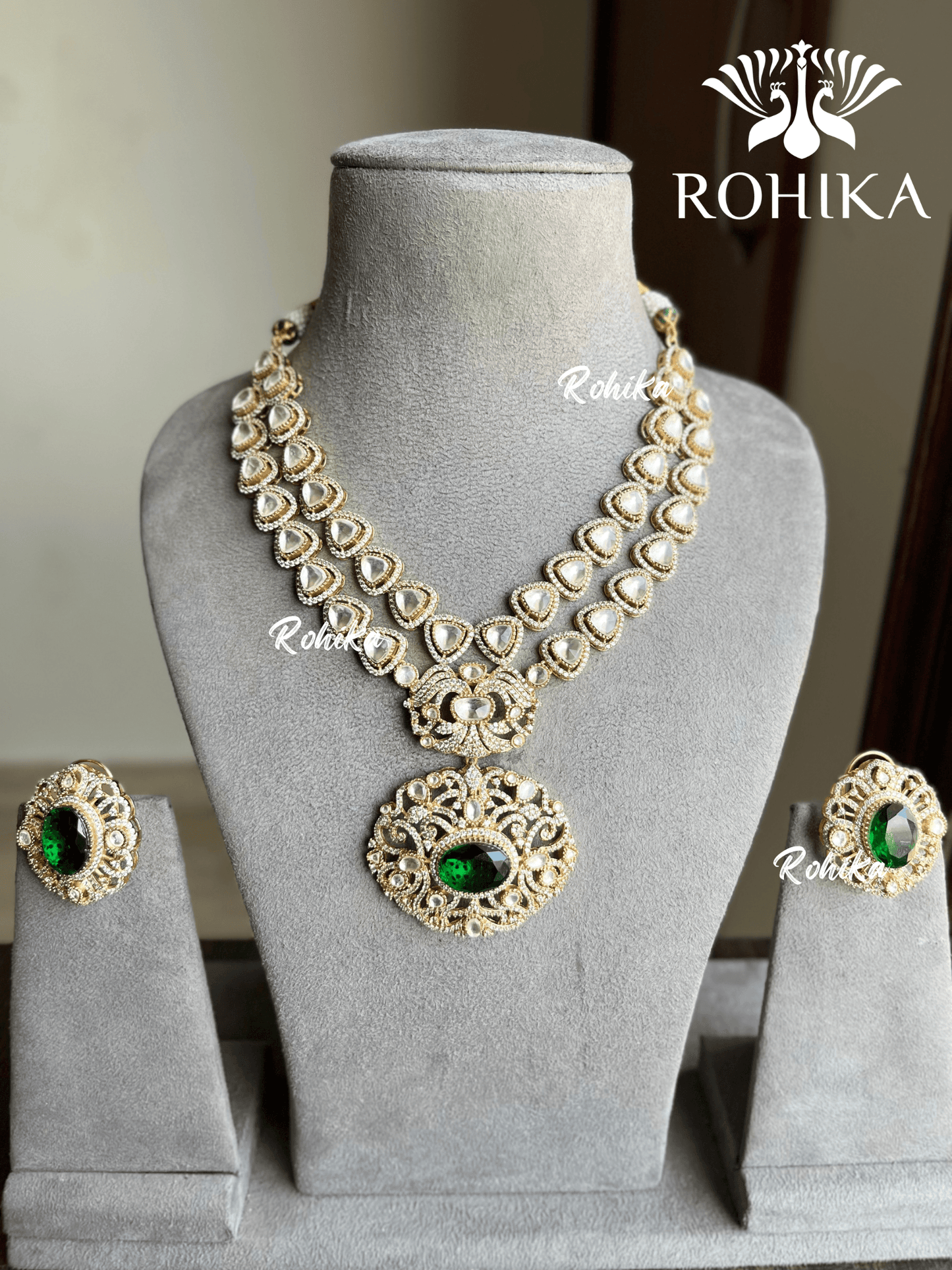 Bano polki kundan necklace set - Golden polish - Rohika Store