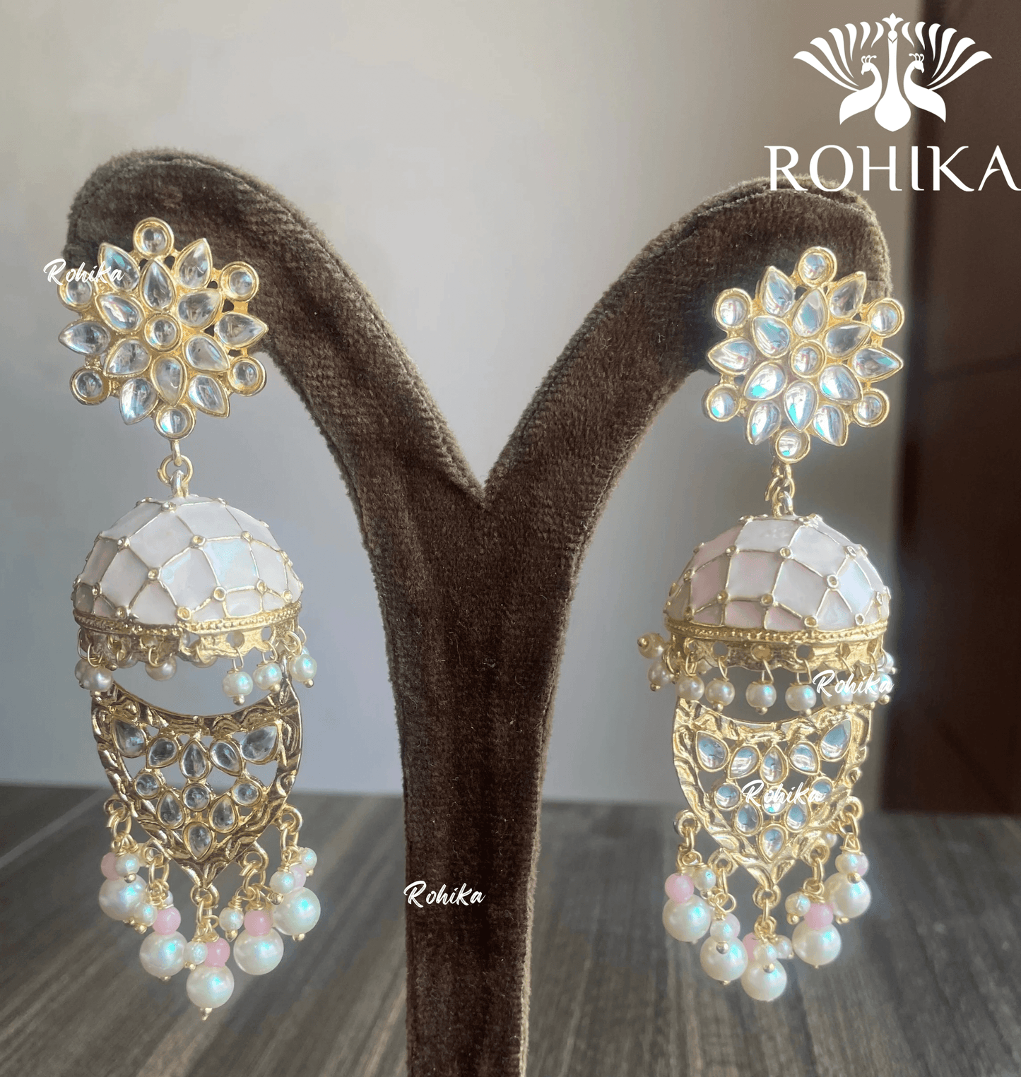 Mekha meenakari jhumka earrings - Baby pink - Rohika Store
