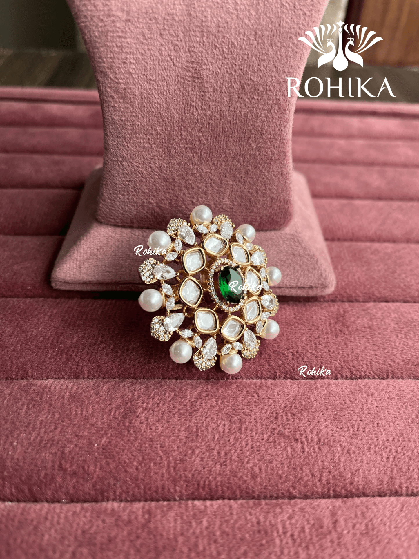 Angana polki kundan ring (SG-136) - Green - Rohika Store