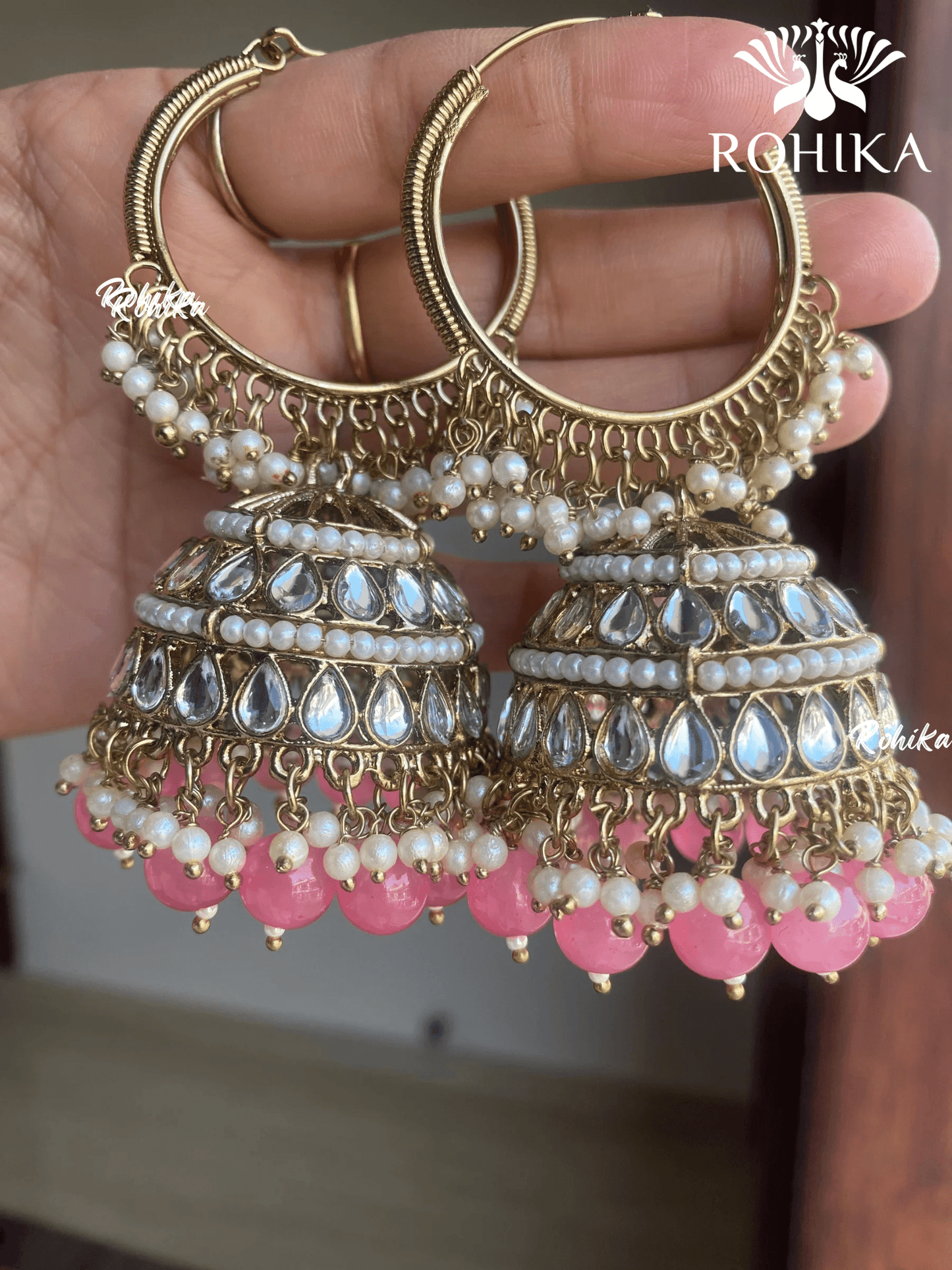 Aanchal jhumka bali earrings - Peach - Rohika Store