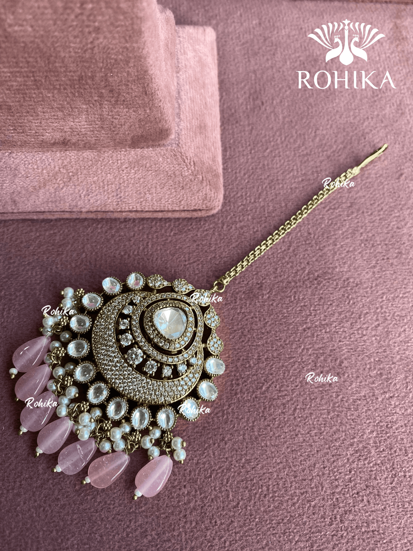 Neha polki kundan maangtikka - Pink - Rohika Store