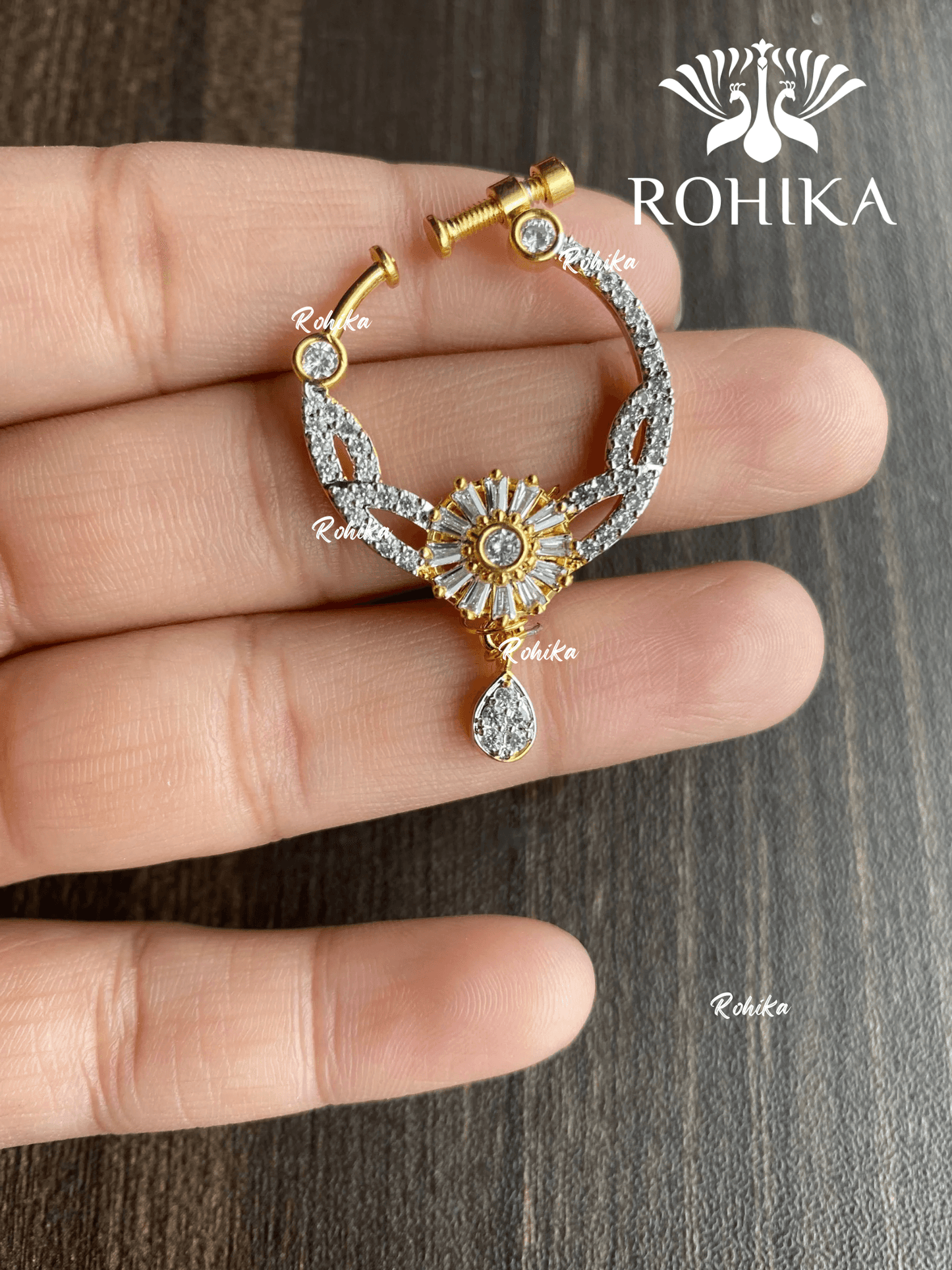 Riya AD stone Nath (055) - Golden - Rohika Store