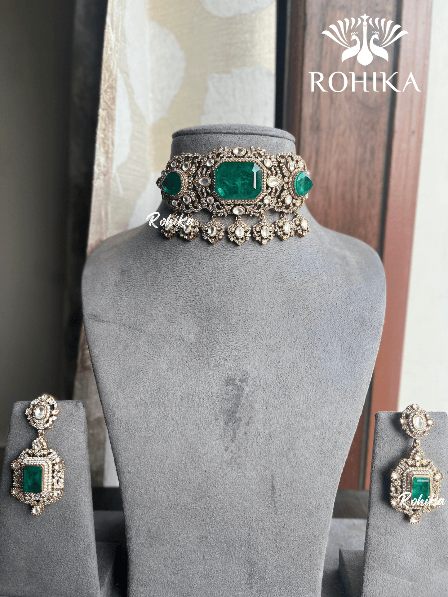Diya victorian choker set - Green - Rohika Store