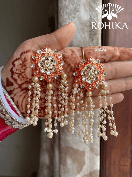 Monika kundan earrings - Orange - Rohika Store