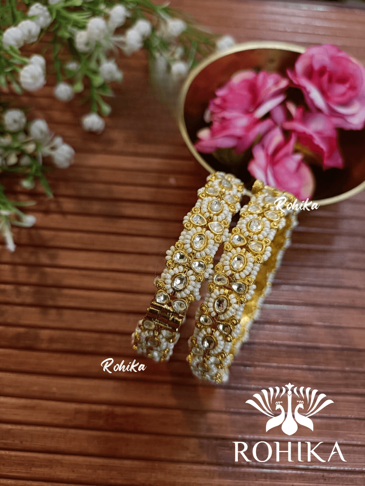 Pachhi kundan bangles - white (Pkb001-W) - Rohika Store