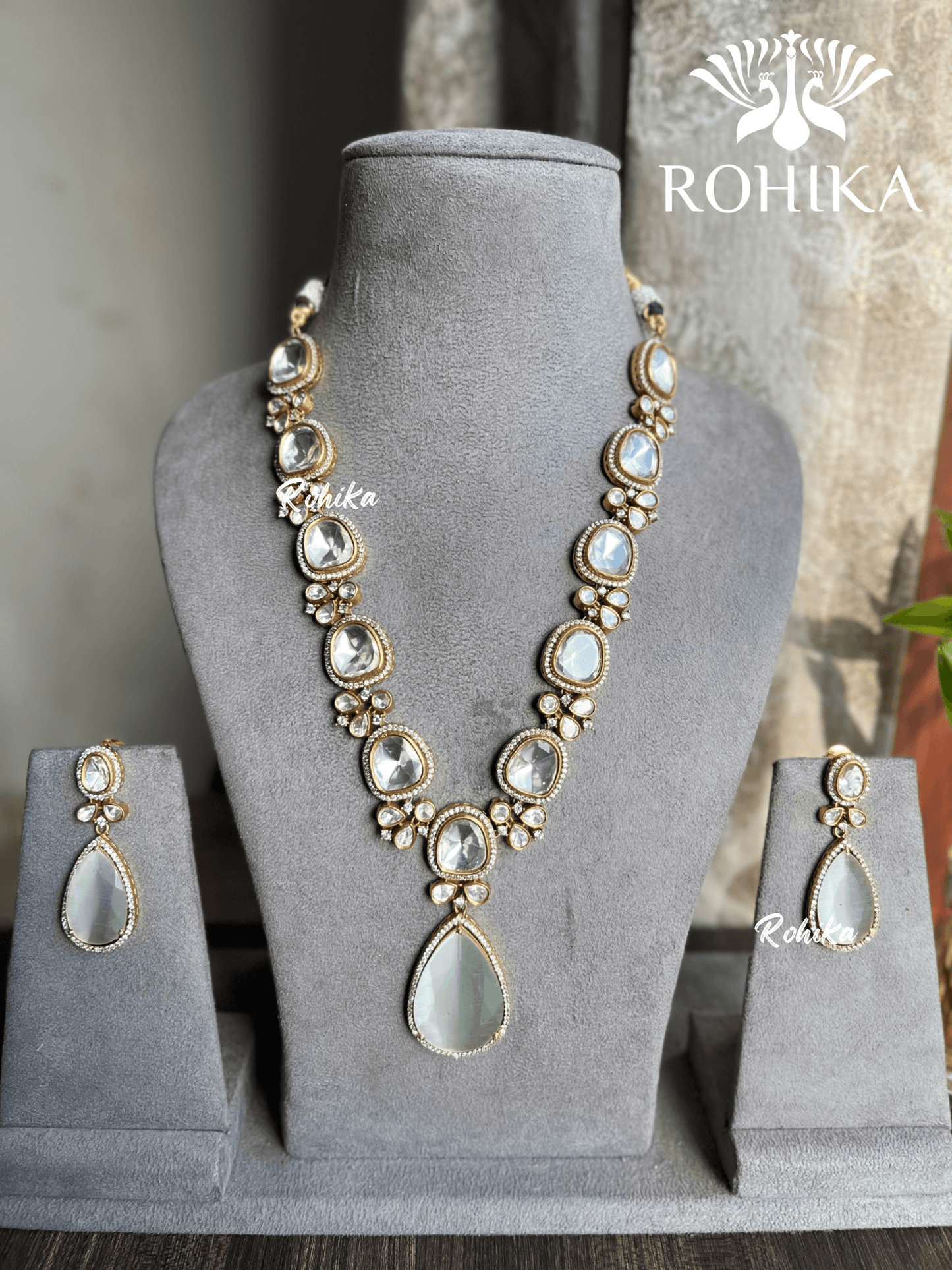 Raksha polki kundan necklace set - White - Rohika Store