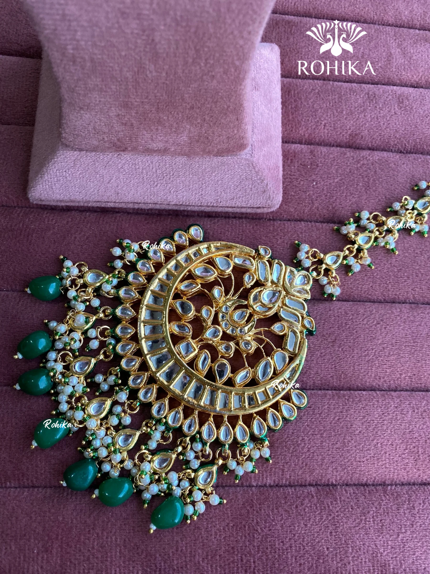 Polki kundan maangtikka (PLKM-042) - Dark green