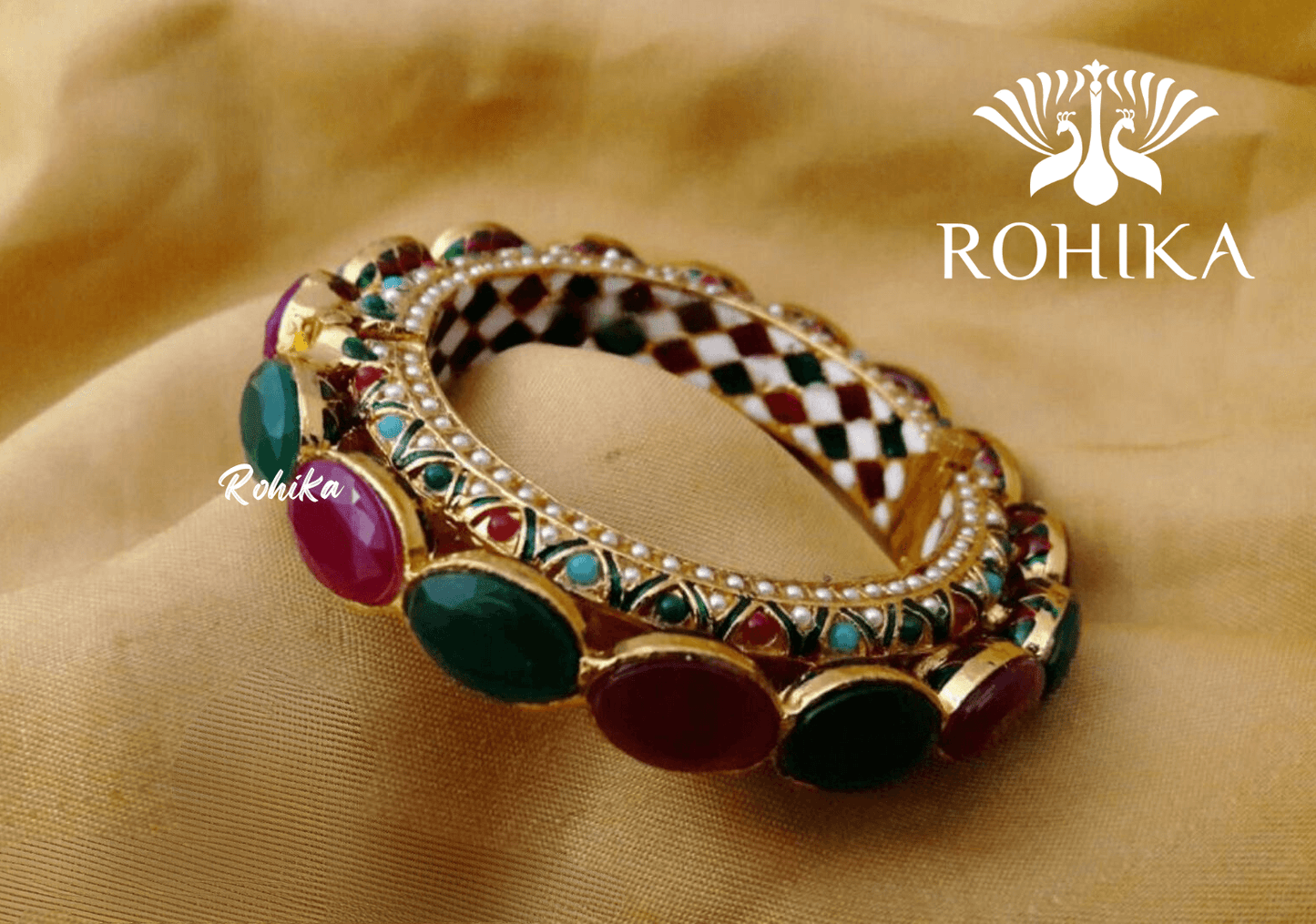Navya jadau bangles (Single) - Multi colour - Rohika Store
