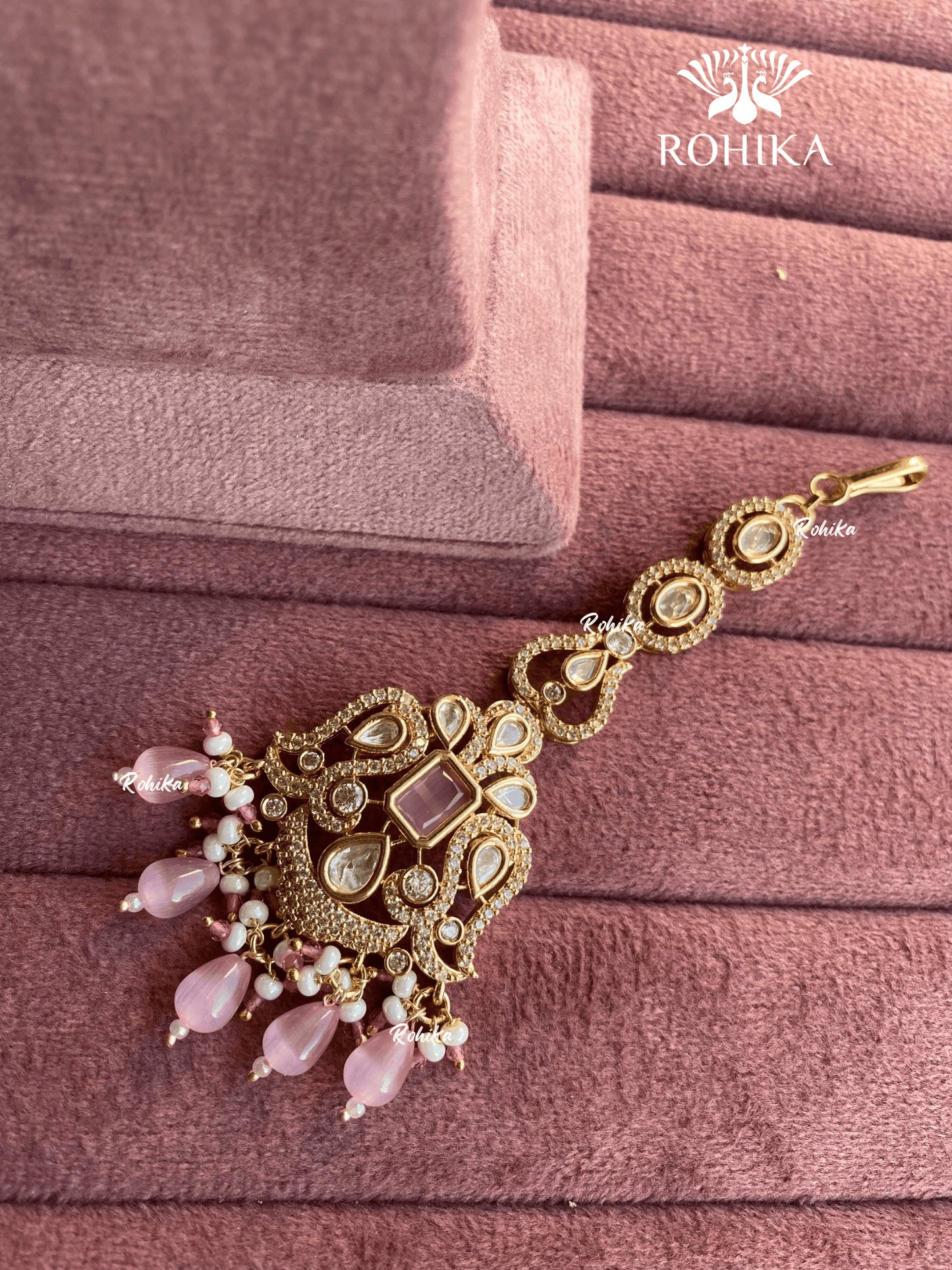Polki kundan maangtikka (PLKM-048) - Pink - Rohika Store