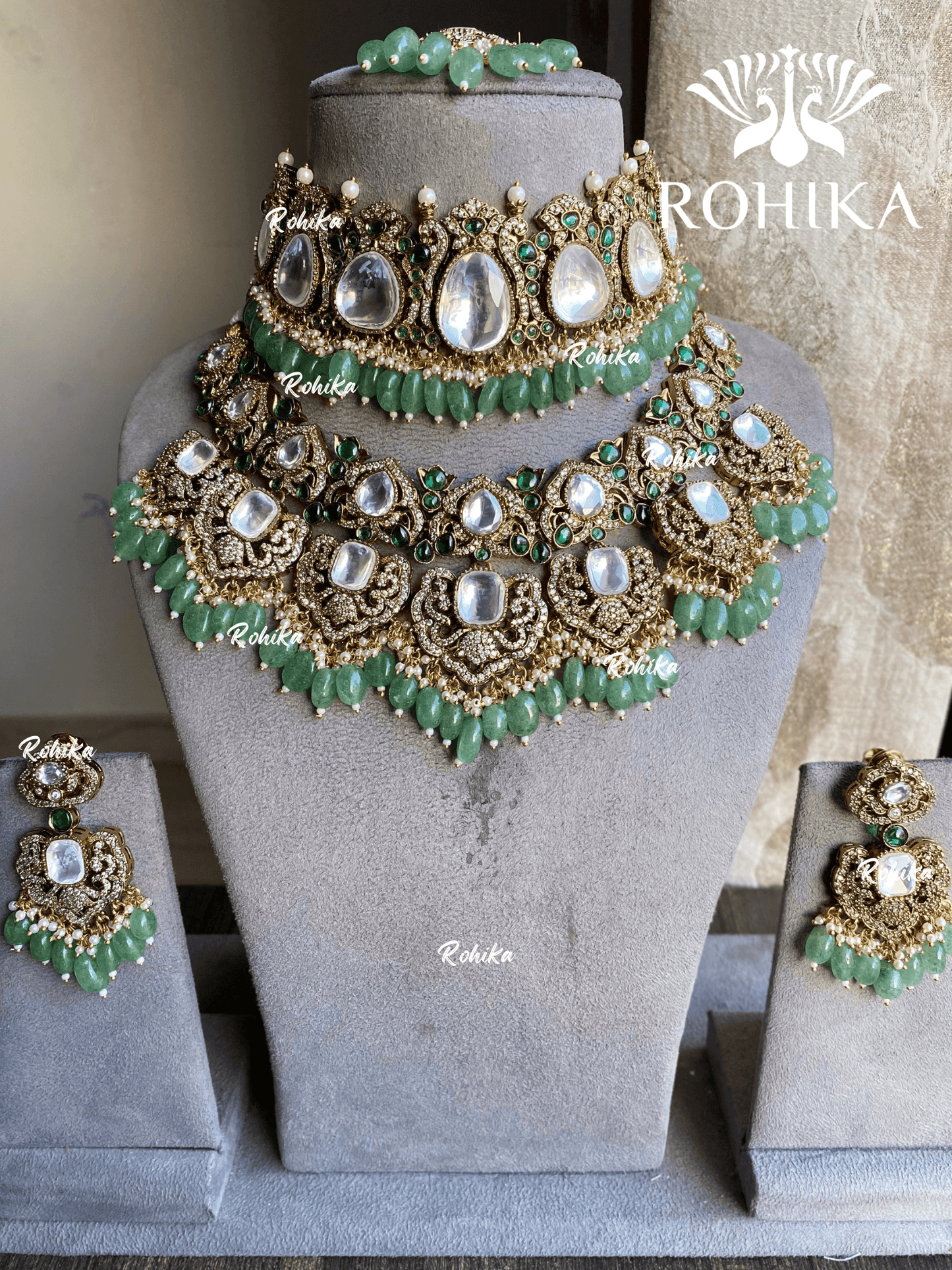 Tithi polki kundan combo set - Mint Green - Rohika Store