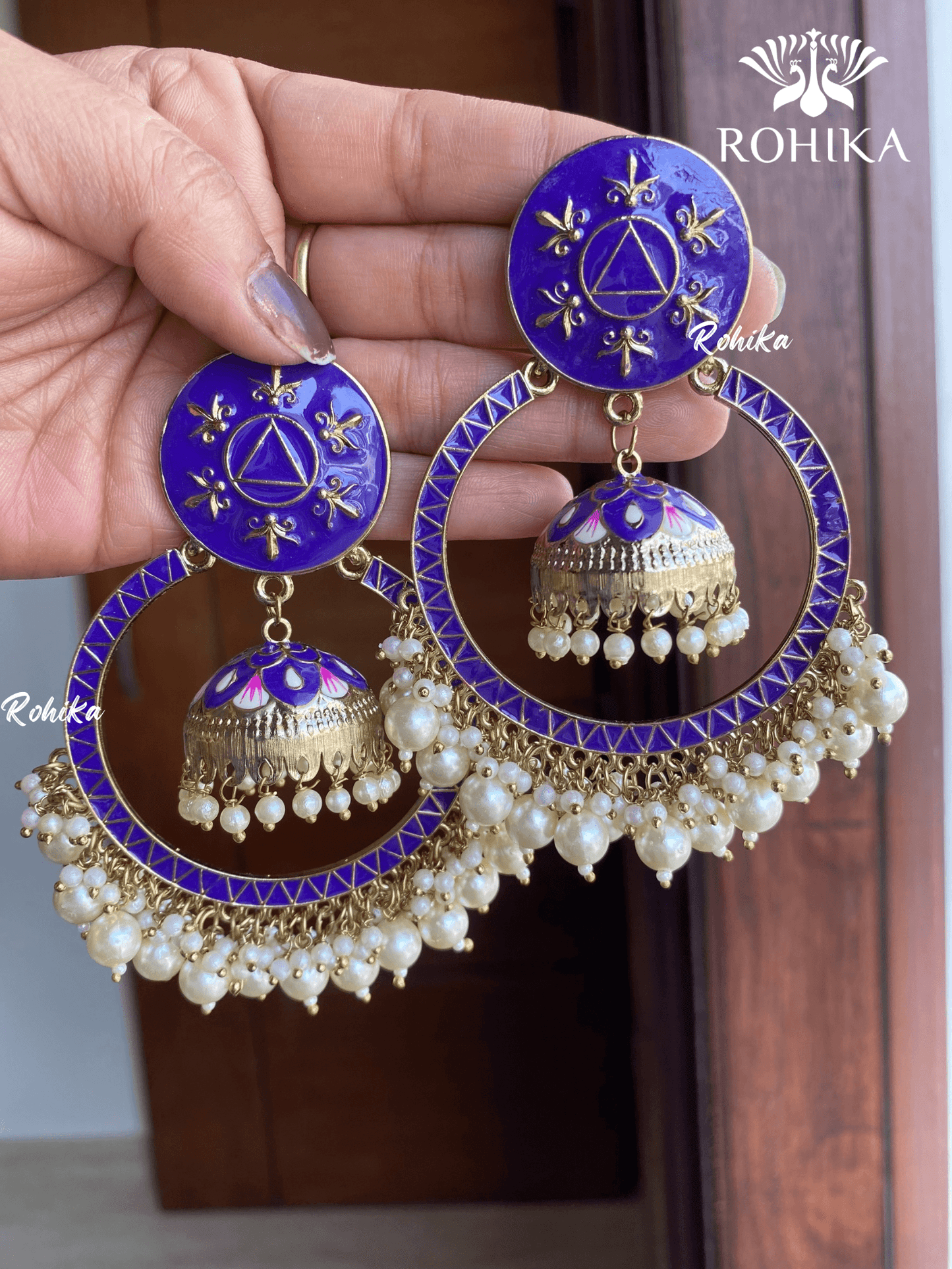 Sonal meenakari chandbali earrings- Purple - Rohika Store
