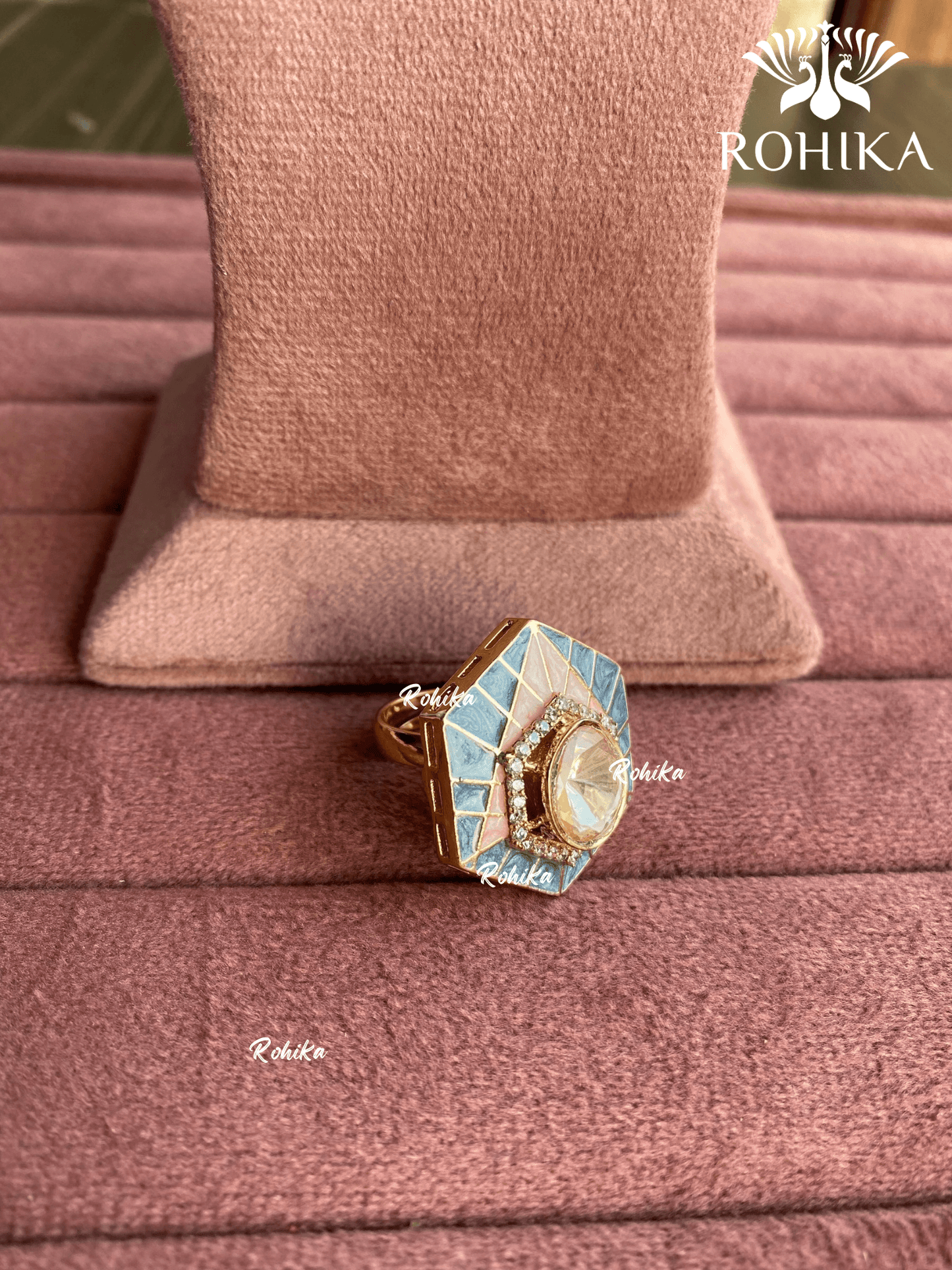 Angana polki kundan ring (SG-060) - Blue - Rohika Store