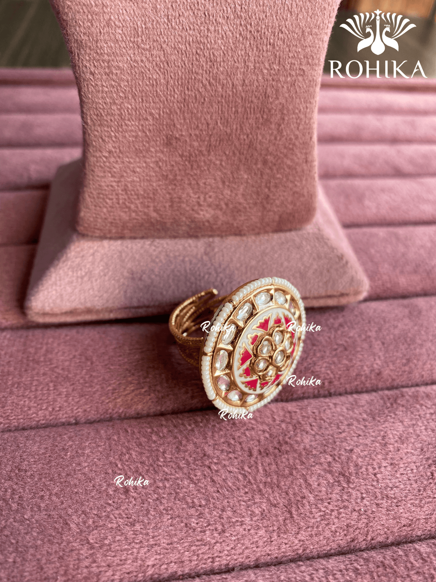 Angana polki kundan ring (SG-064) - Red - Rohika Store
