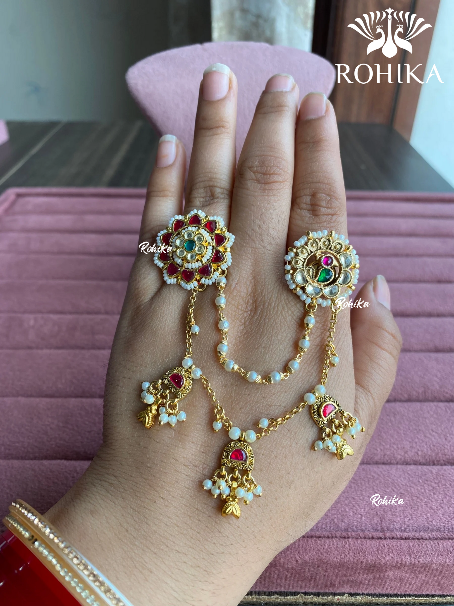 Padmini pachhi kundan ring (SG-161) - Green & Red - Rohika store