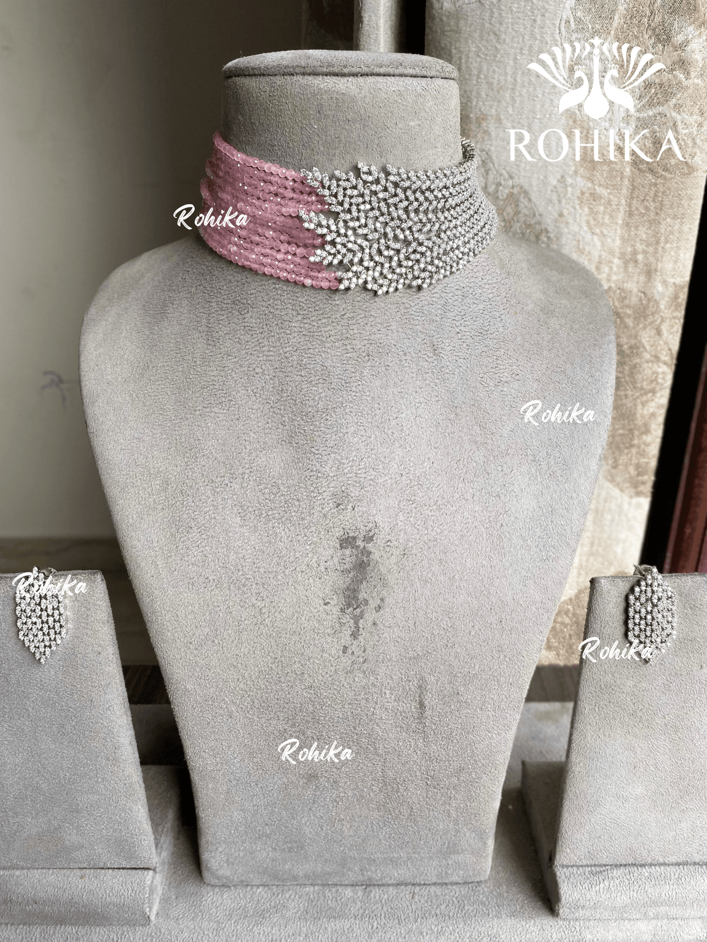 Suhasi american diamond choker set - Pink - Rohika Store