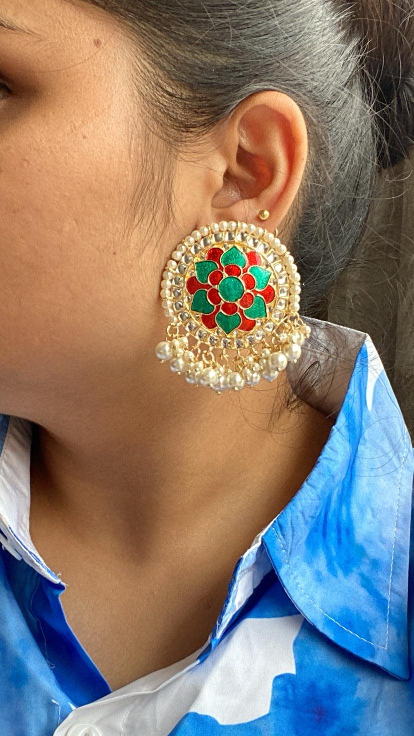 Khushi kundan studs - Green ana red - Rohika Store