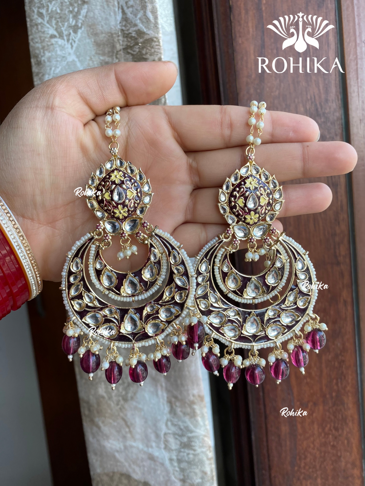 Maya meenakari earrings - Wine