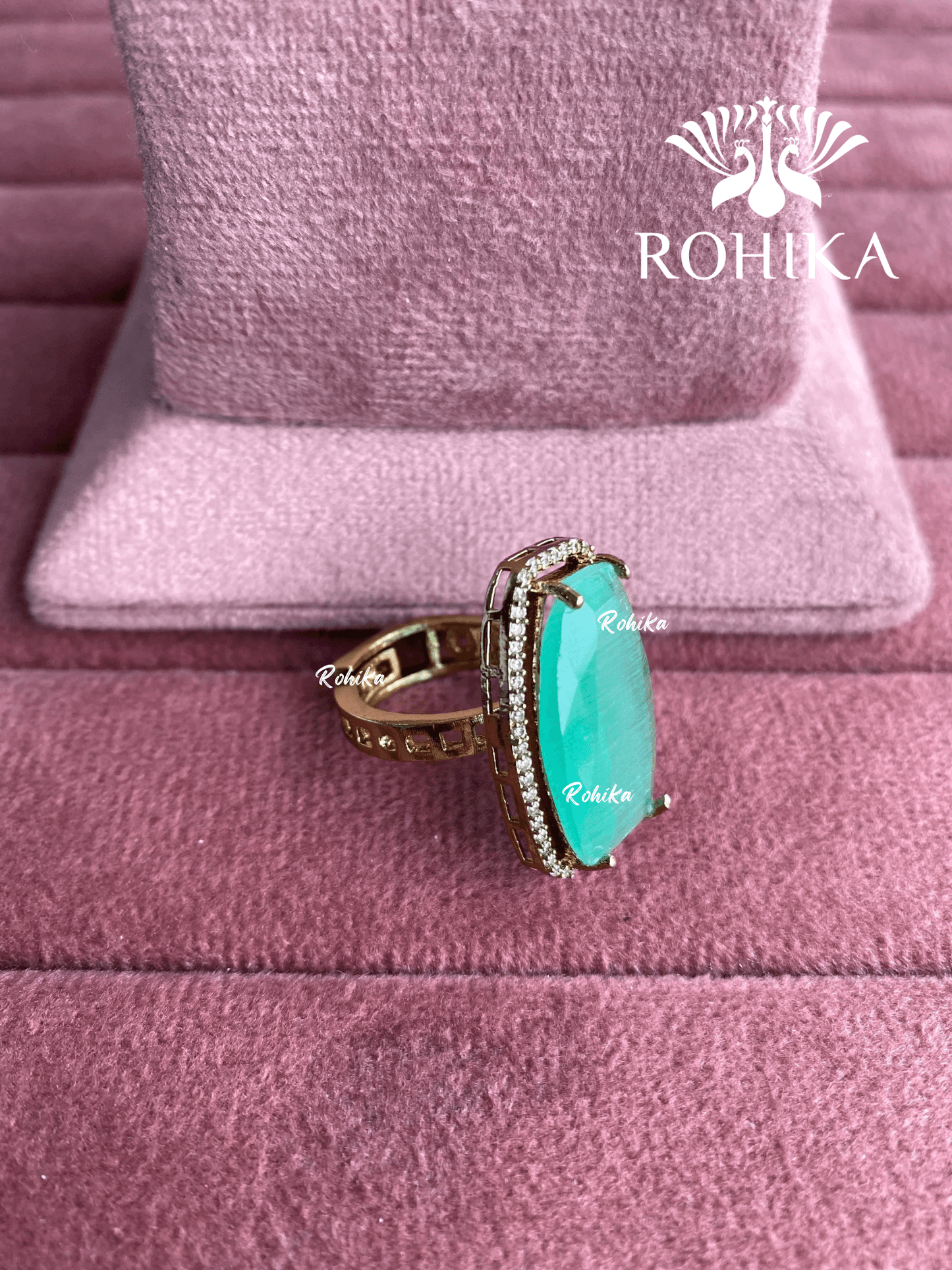 Angana polki kundan ring (SG-104) - Mint green - Rohika Store
