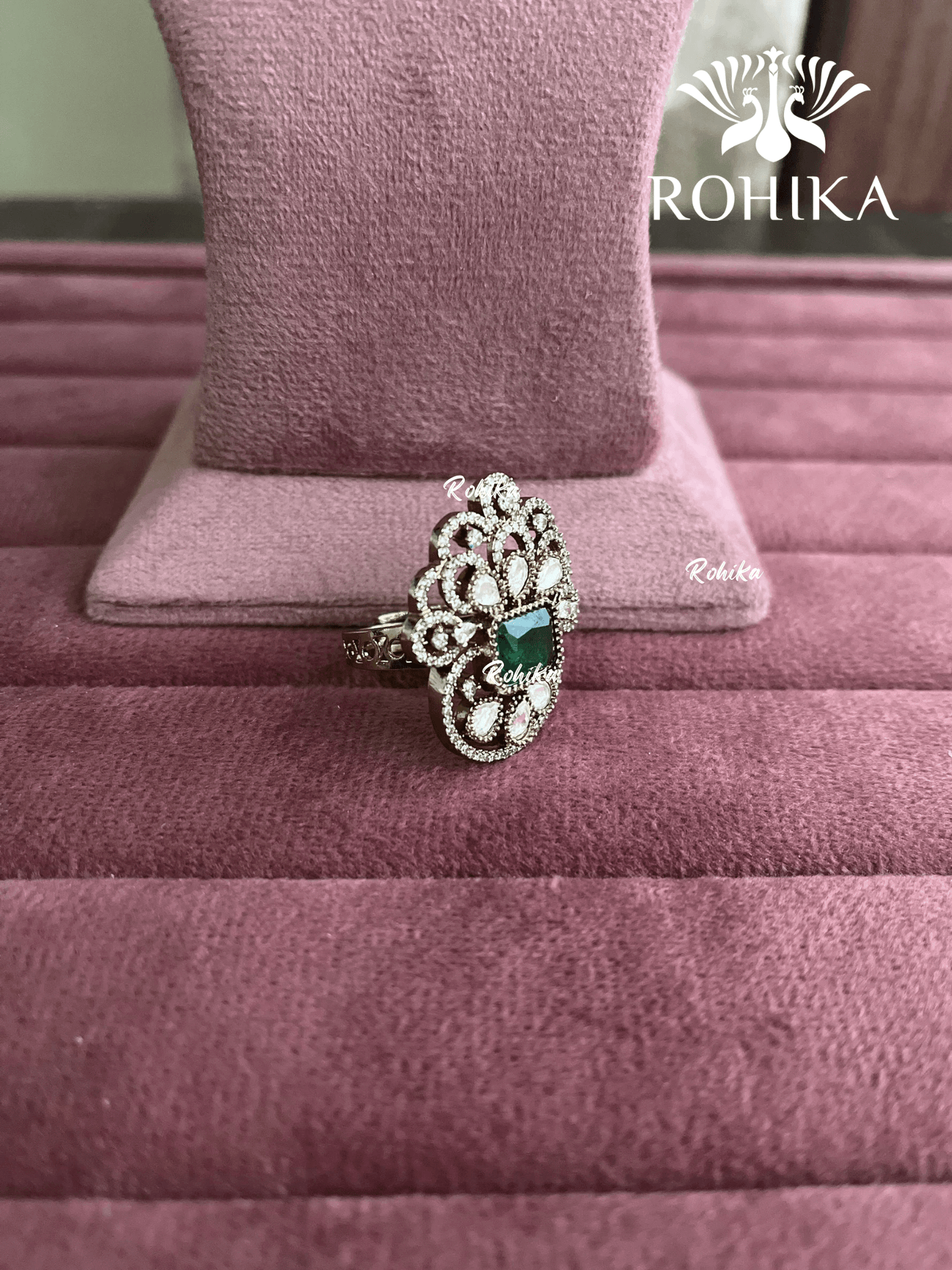 Angana polki kundan ring (SG-089) - Green - Rohika Store