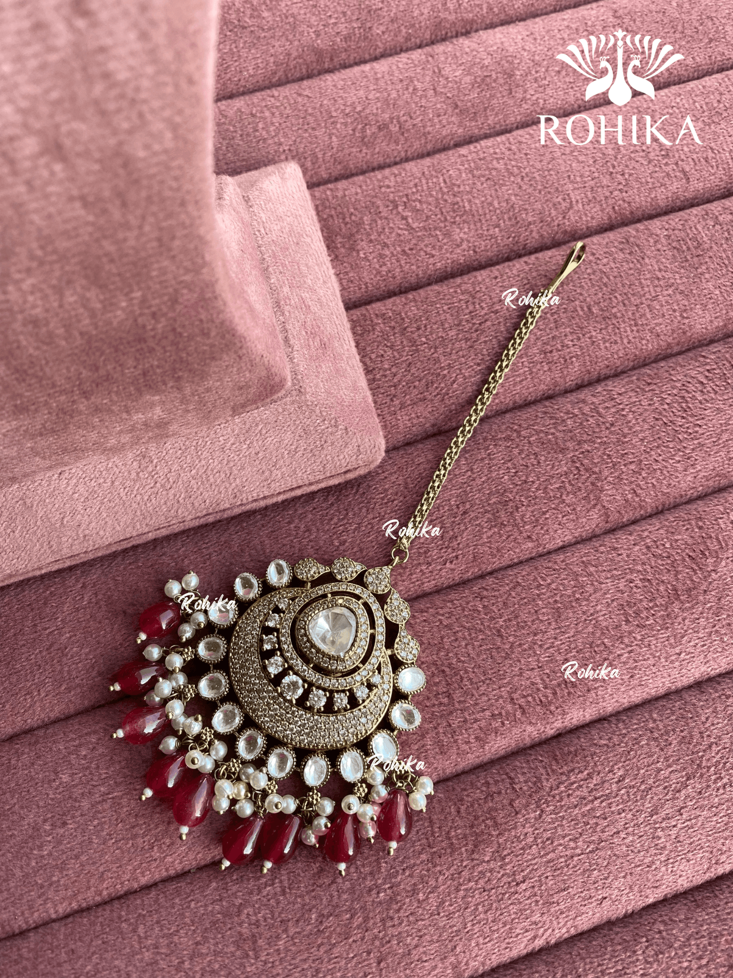 Neha polki kundan maangtikka - Red - Rohika Store