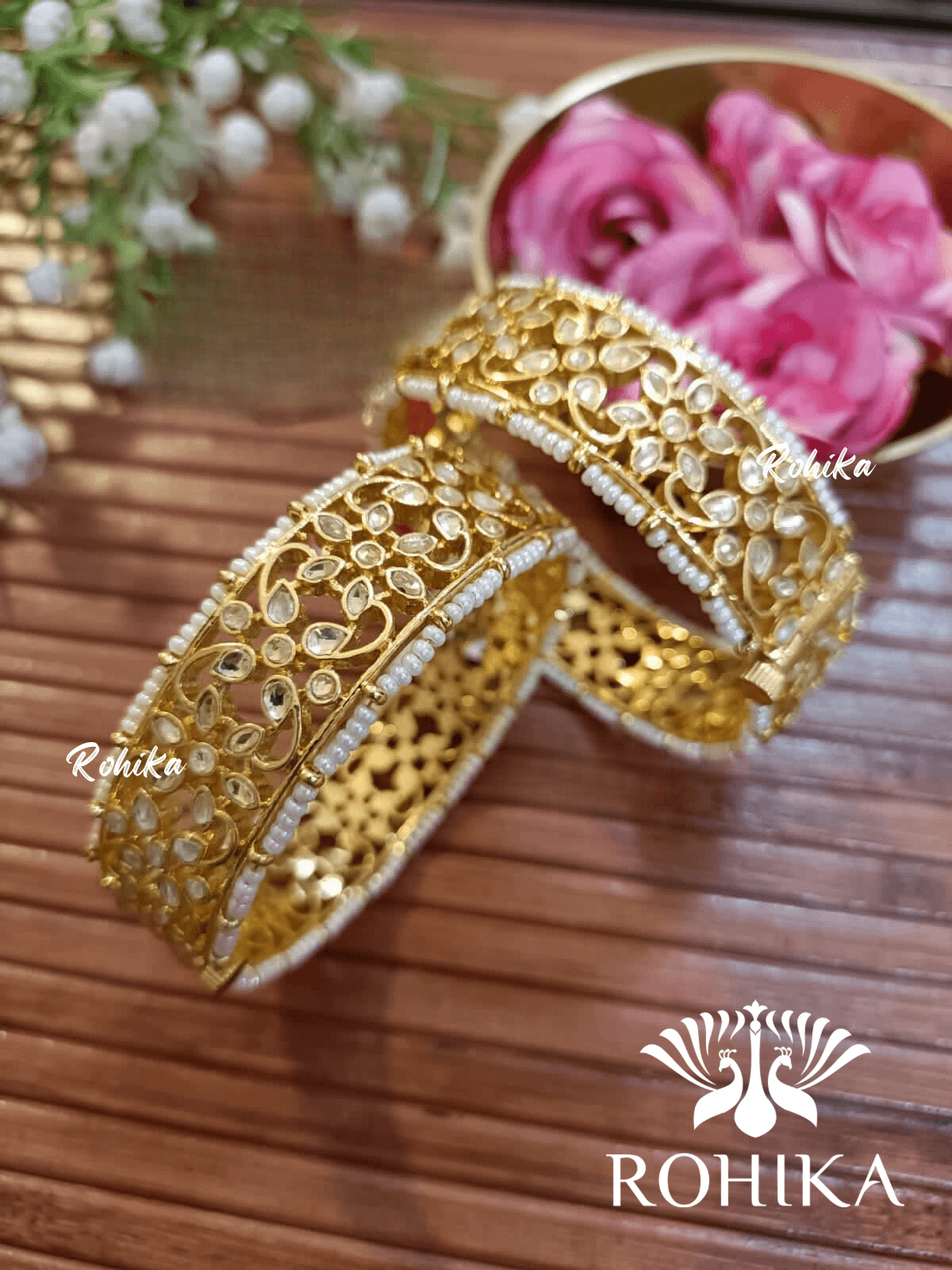 Pachhi kundan bangles - white (Pkb004-W) - Rohika Store